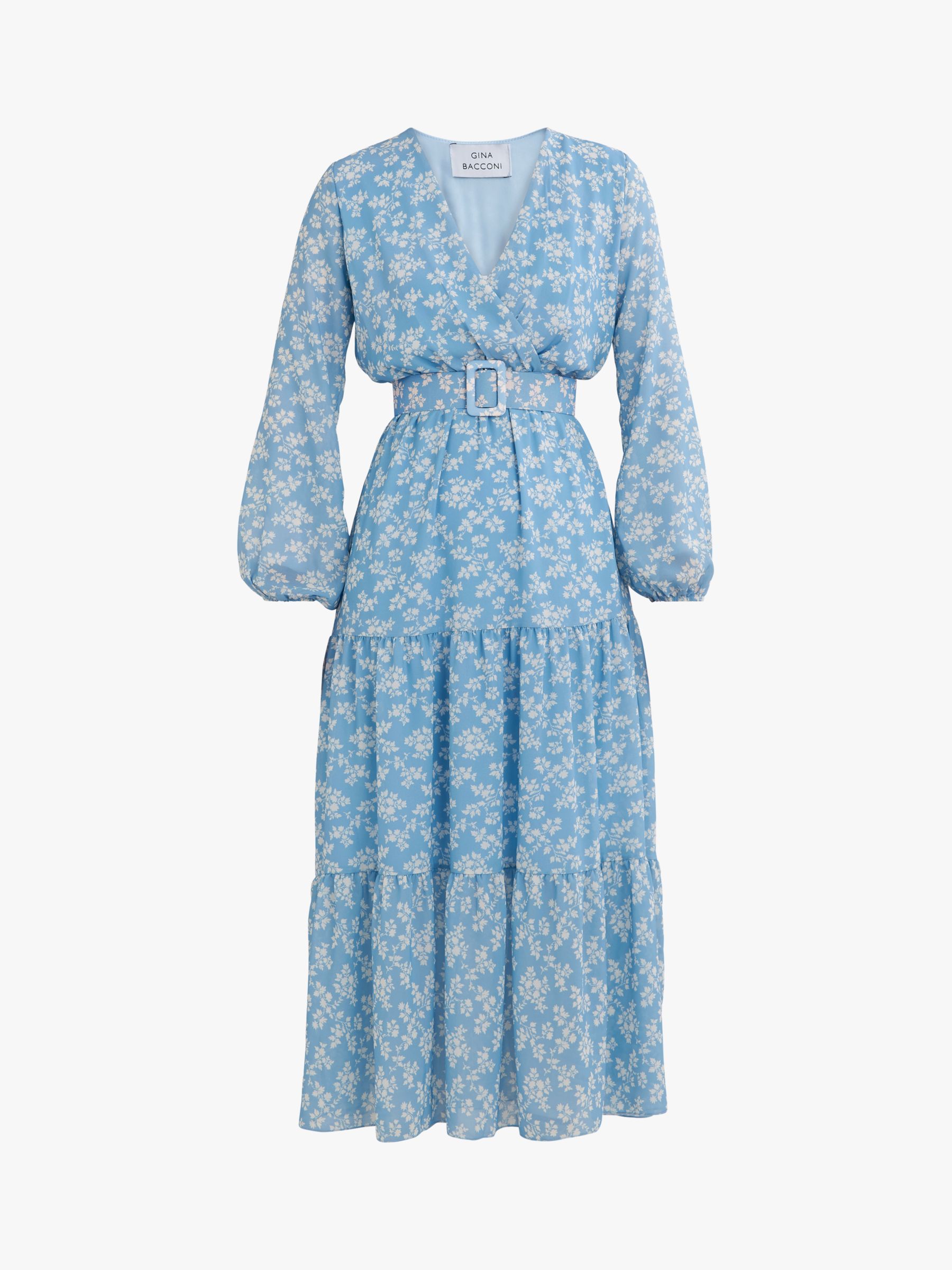 Gina Bacconi Reve Floral Tiered Maxi Dress, Pale Blue at John Lewis ...