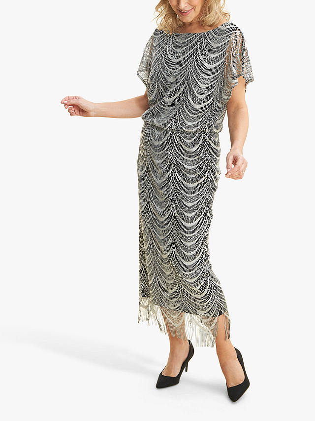 Gina Bacconi Arleen Blouson Metallic Maxi Dress, Silver