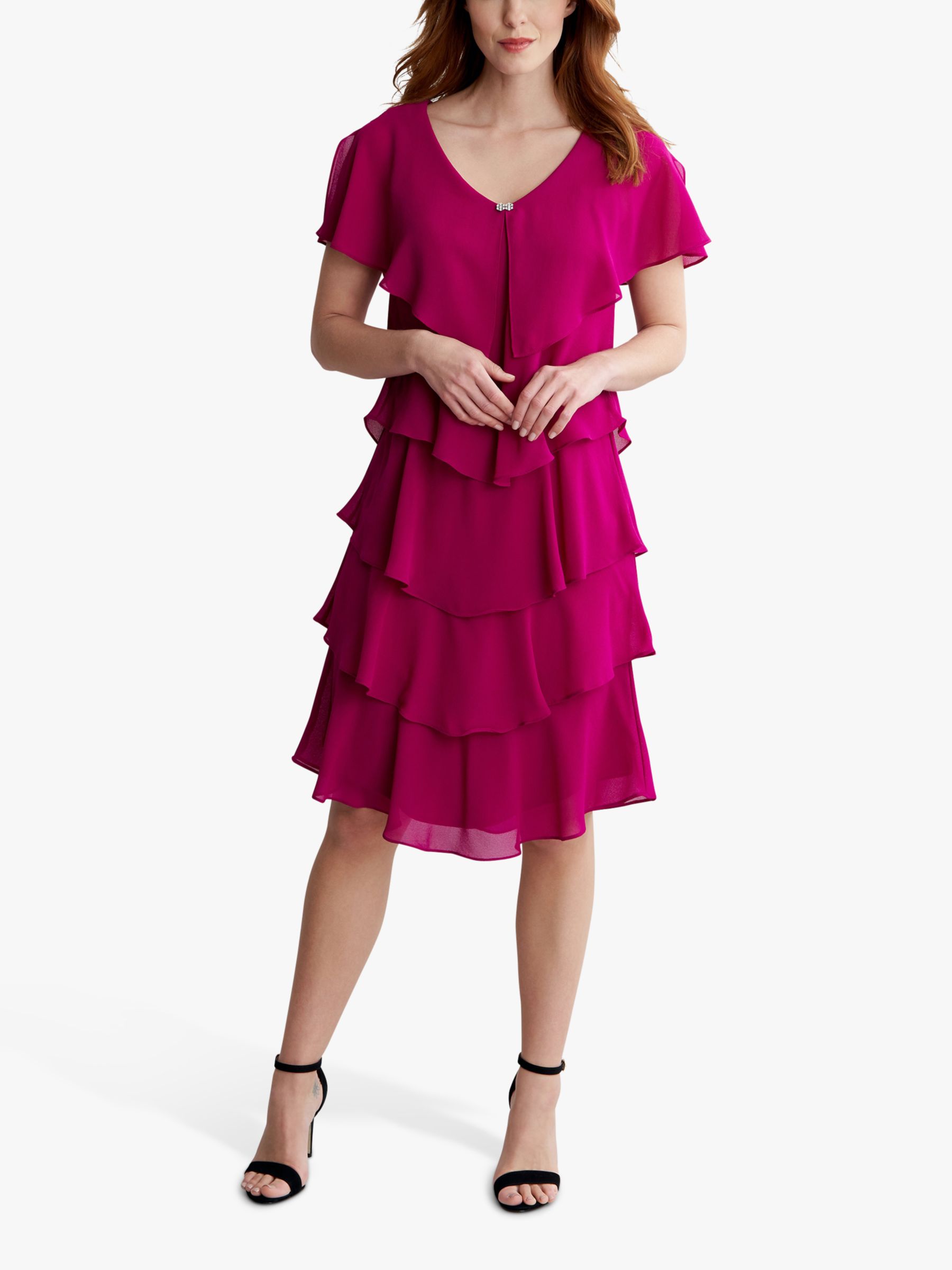 Buy Gina Bacconi Lona Georgette Layered Dress, Fuchsia Online at johnlewis.com