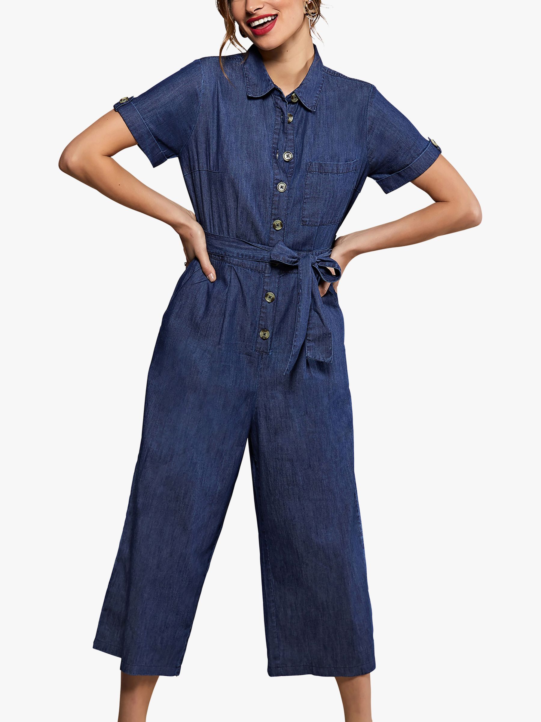 Yumi Denim Button Culotte Jumpsuit, Blue, 8