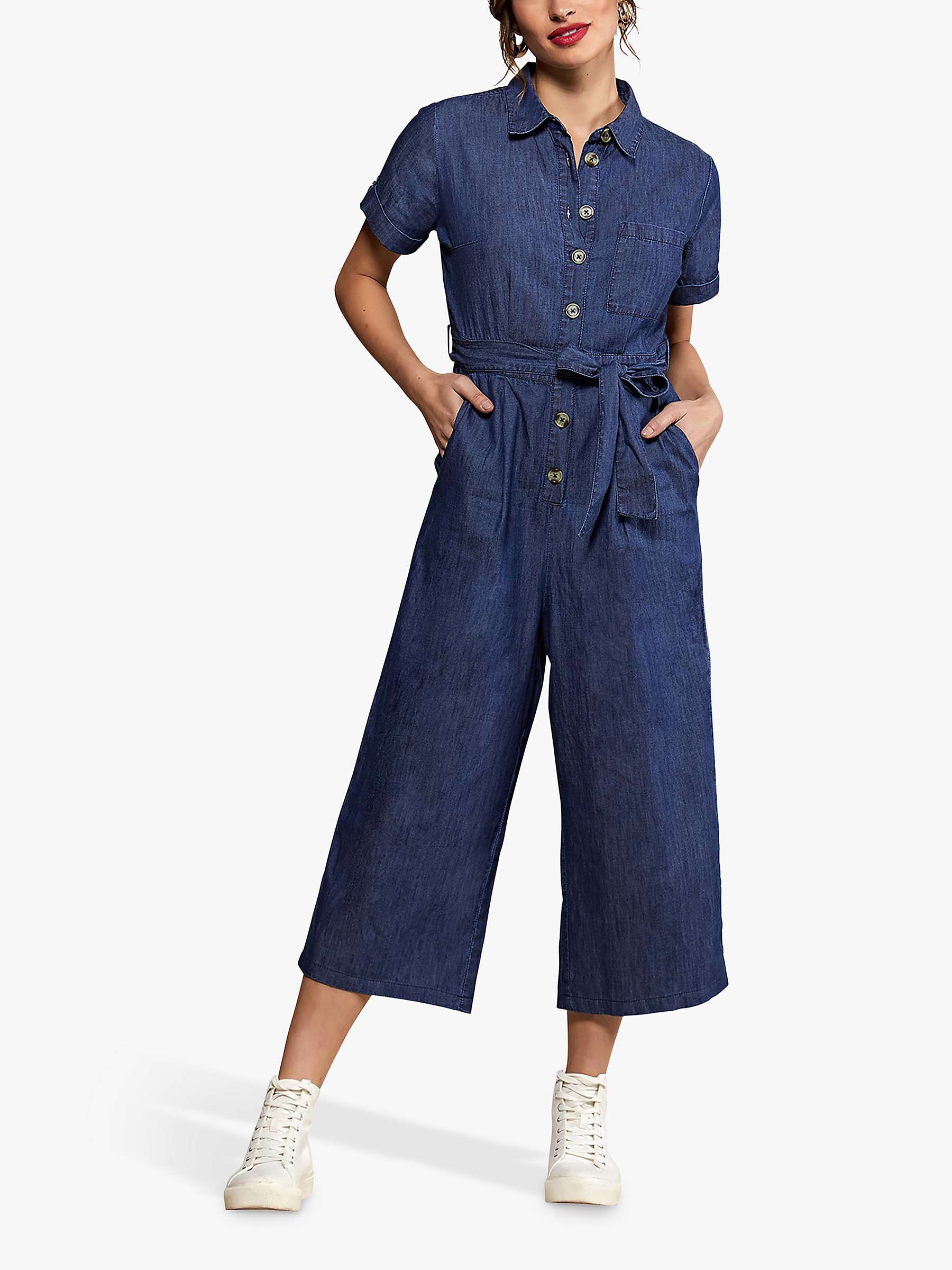 Buy Yumi Denim Button Culotte Jumpsuit, Blue Online at johnlewis.com