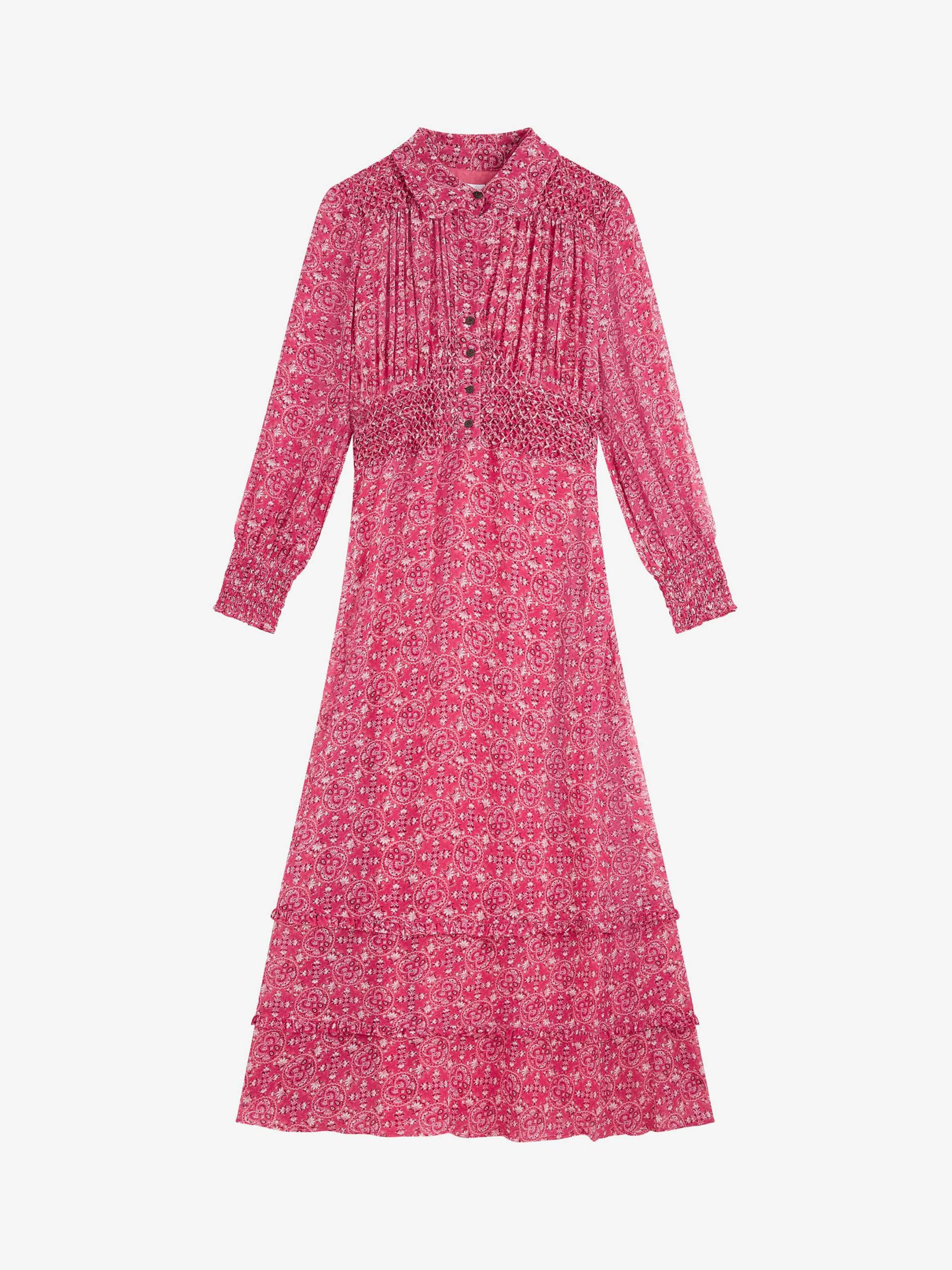 Brora Silk Circle Print Smock Waist Maxi Dress, Rhubarb at John Lewis ...