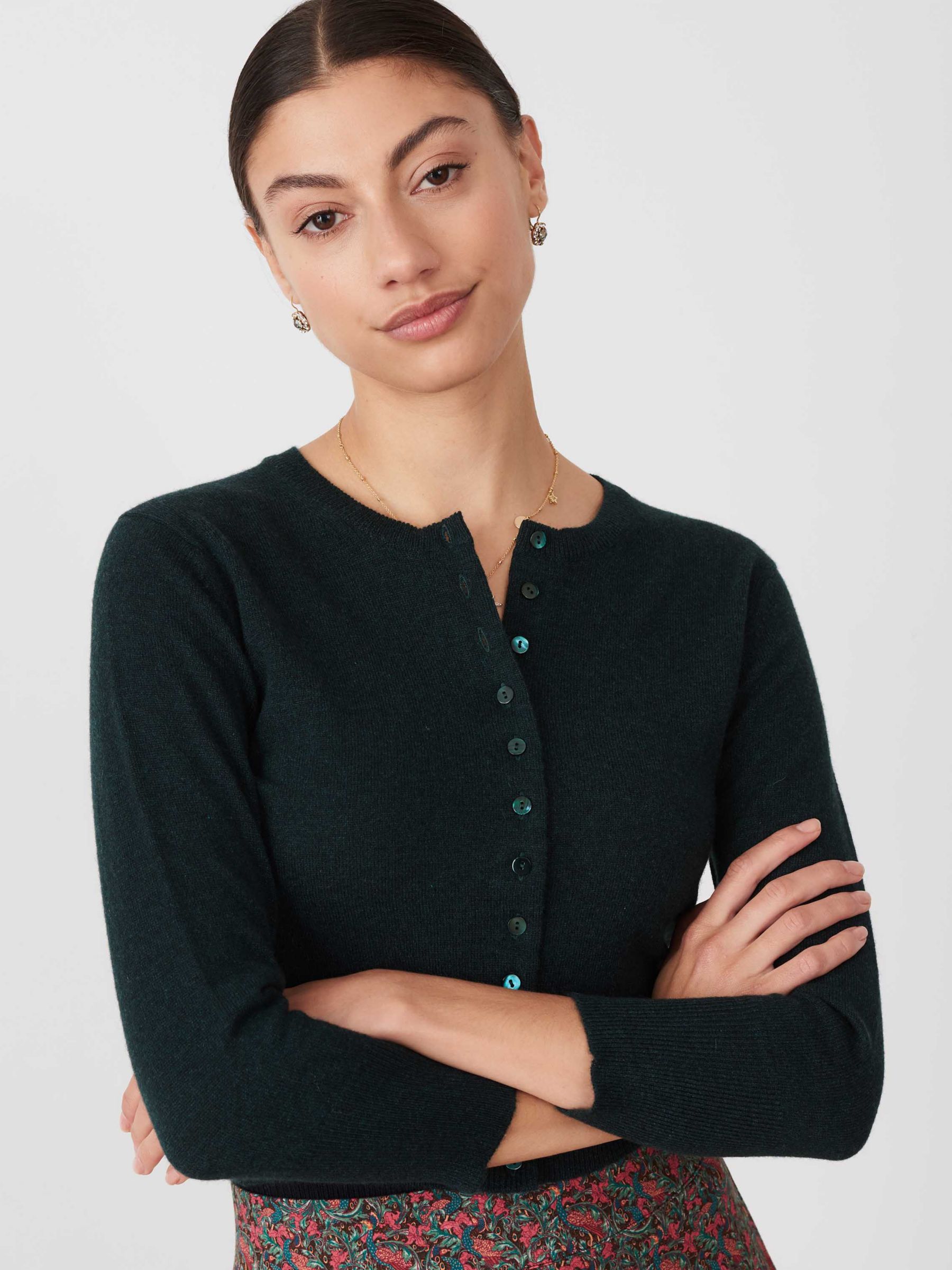 Brora Cashmere Cropped Cardigan, Pine at John Lewis & Partners