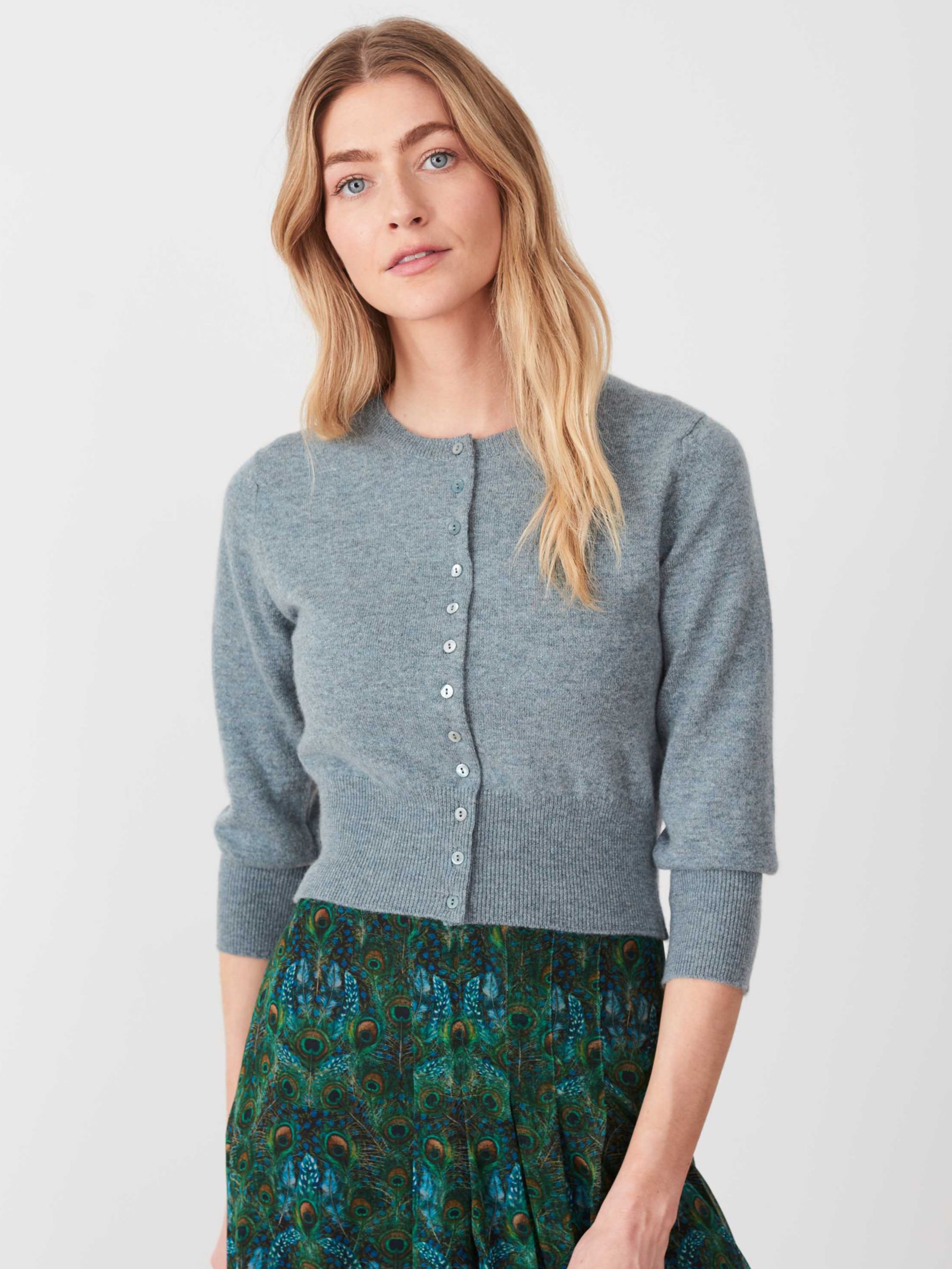 Brora Cashmere Cropped Cardigan, Mercury at John Lewis & Partners