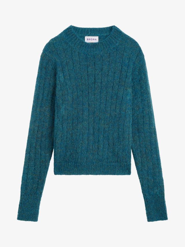 Brora Mohair Blend Ribbed Knit Jumper, Kingfisher, 8