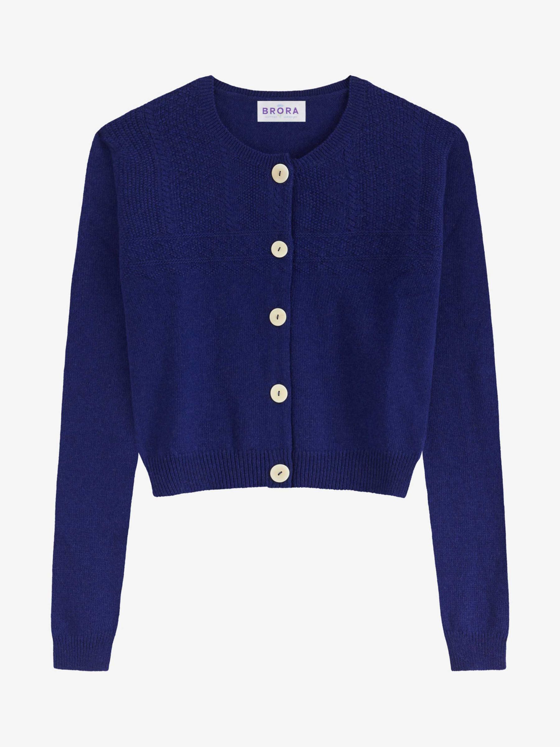 Brora Cashmere Guernsey Cardigan, Cobalt at John Lewis & Partners