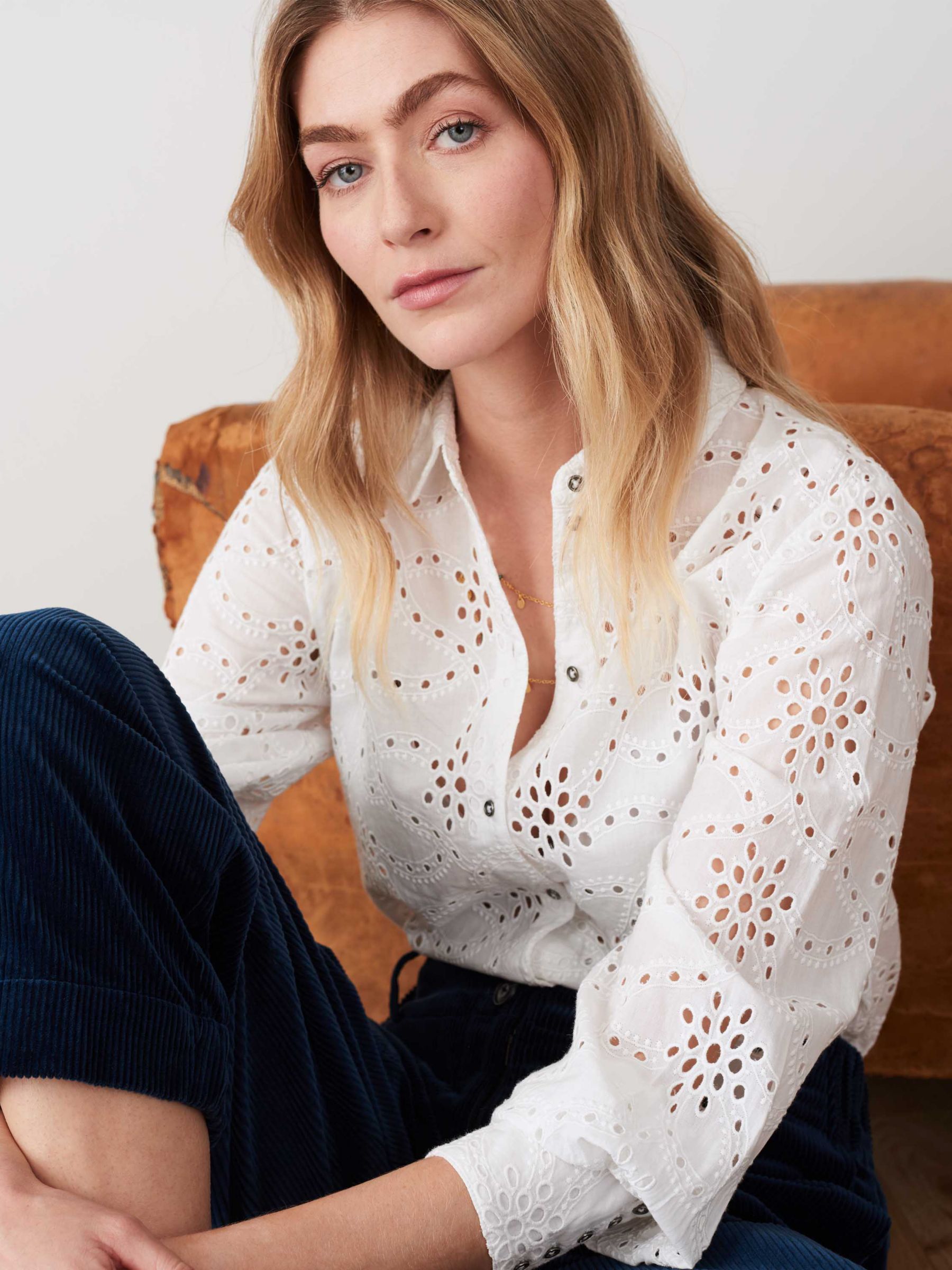 Brora Broderie Anglaise Shirt, White at John Lewis & Partners