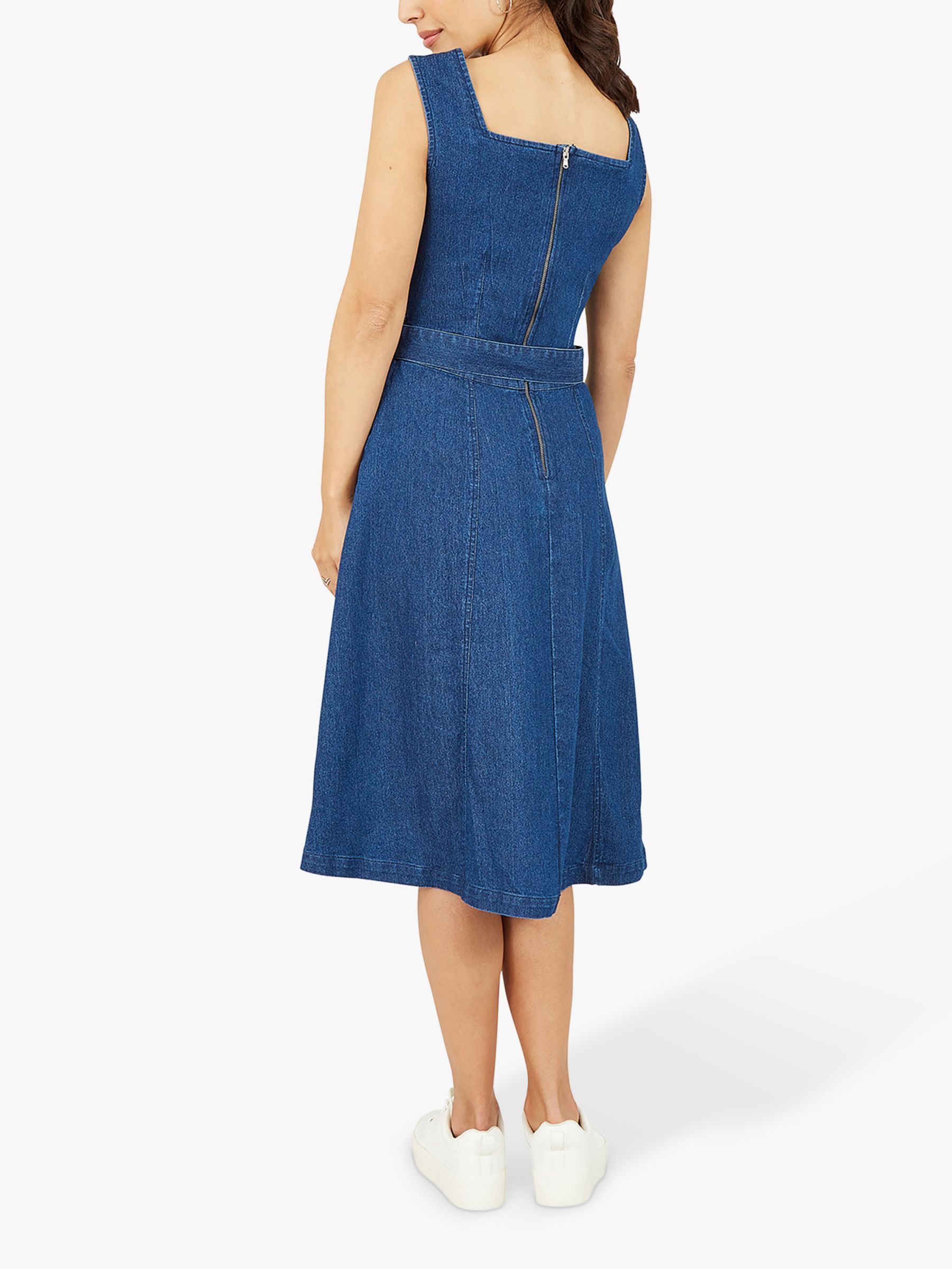 Yumi Flared Midi Denim Dress Dark Blue At John Lewis And Partners