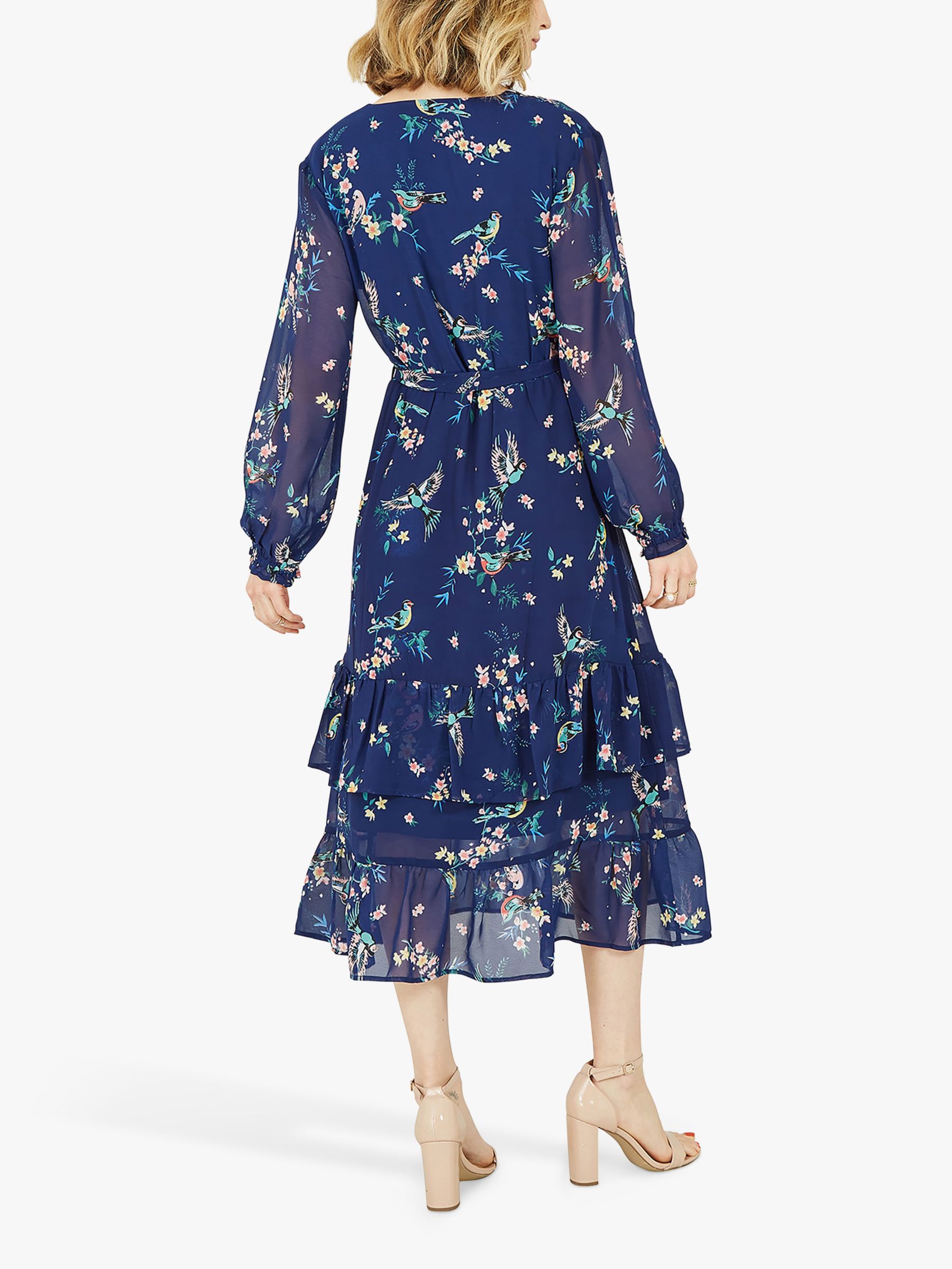 Yumi Botanical Bird Print Midi Dress, Navy/Multi at John Lewis & Partners