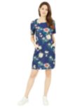 Yumi Oriental Blossom Print Knee Length Tunic, Navy/Multi, Navy/Multi