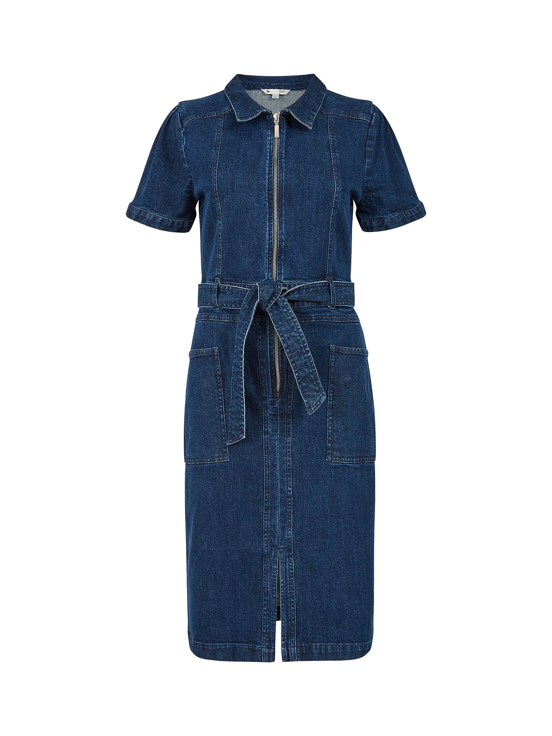 Yumi Denim Zip Shirt Dress, Dark Blue at John Lewis & Partners