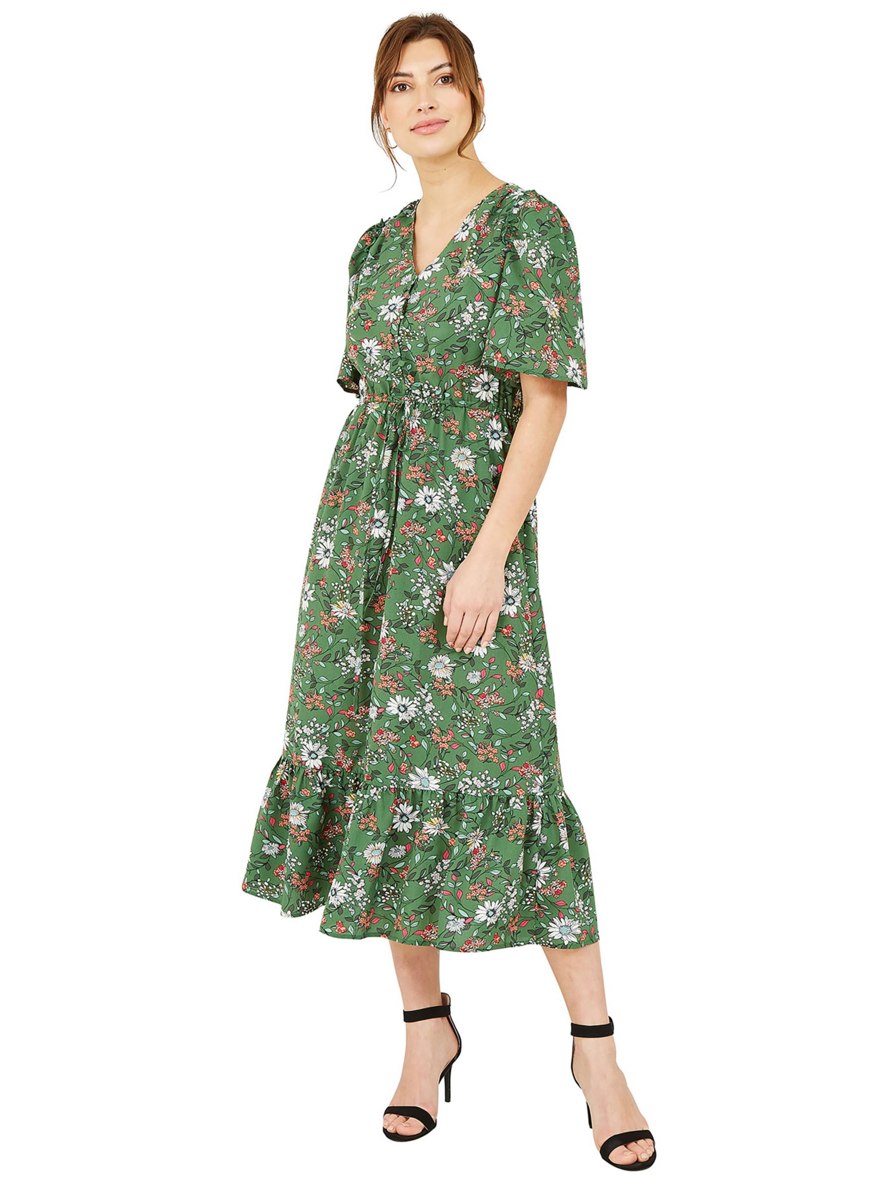 Yumi Daisy Print Midi Dress, Green/Multi at John Lewis & Partners