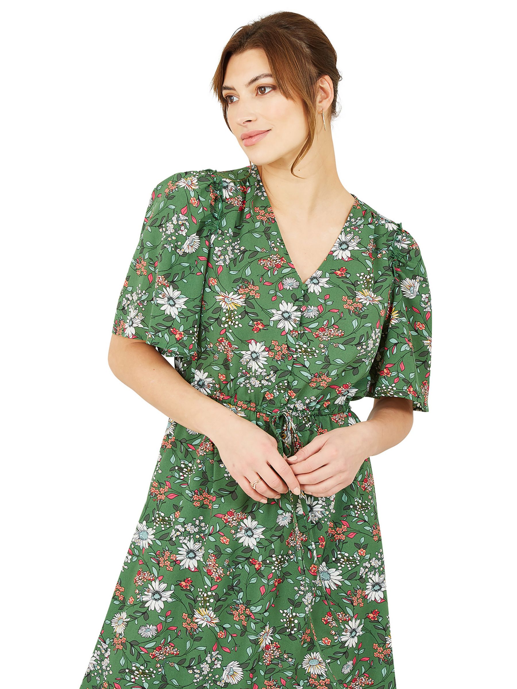 Yumi Daisy Print Midi Dress, Green/Multi, 8