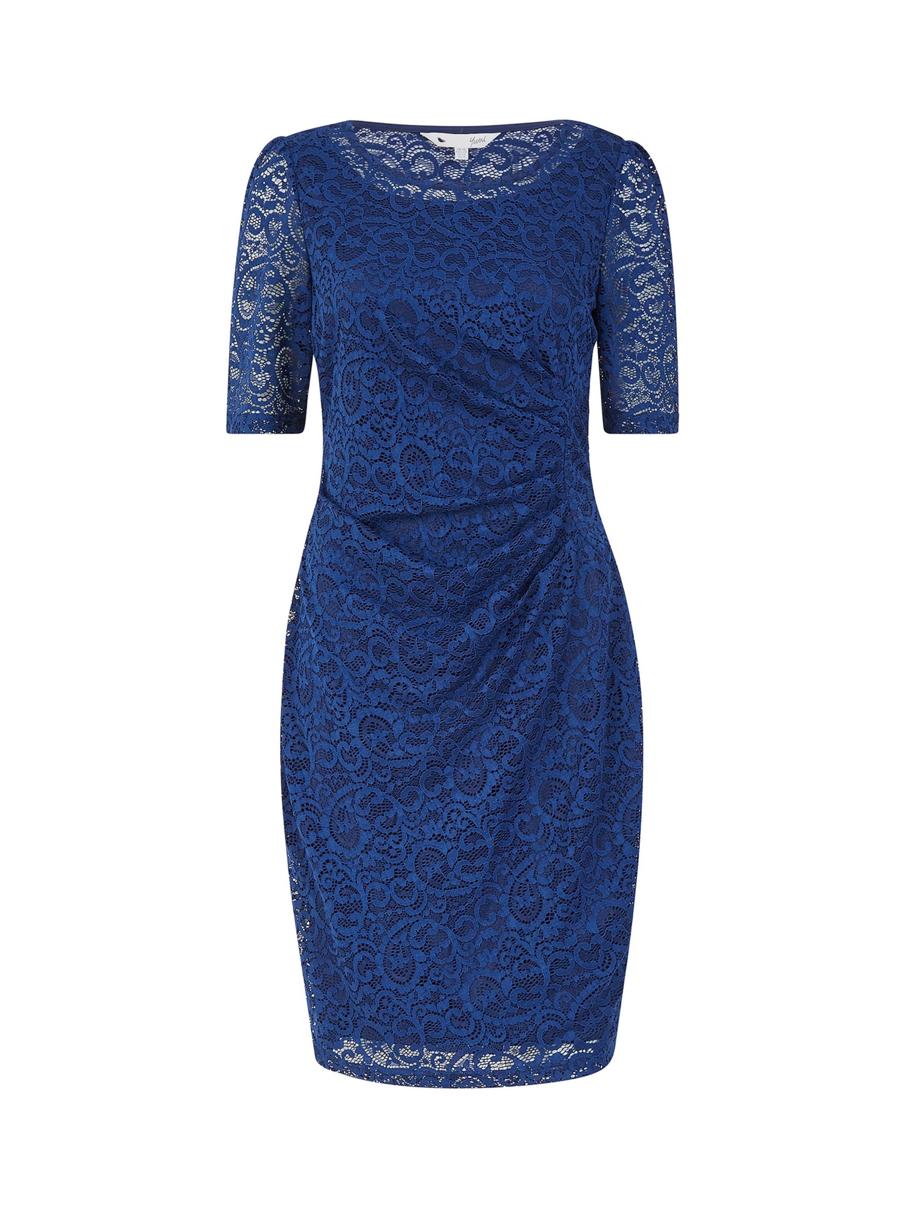Yumi Lace Ruched Waist Dress, Navy at John Lewis & Partners