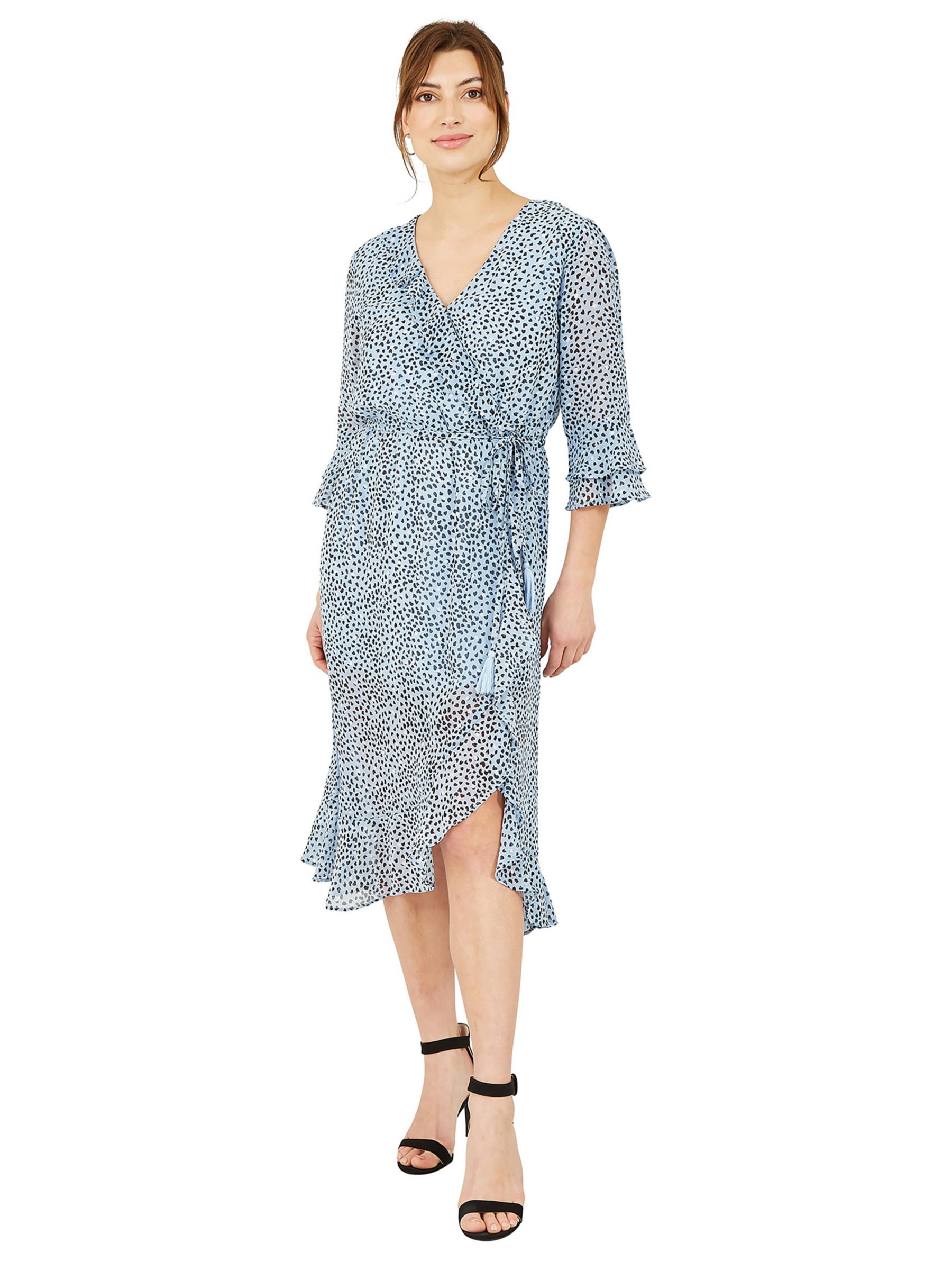Yumi Heart Spot Frill Midi Wrap Dress, Light Blue at John Lewis & Partners