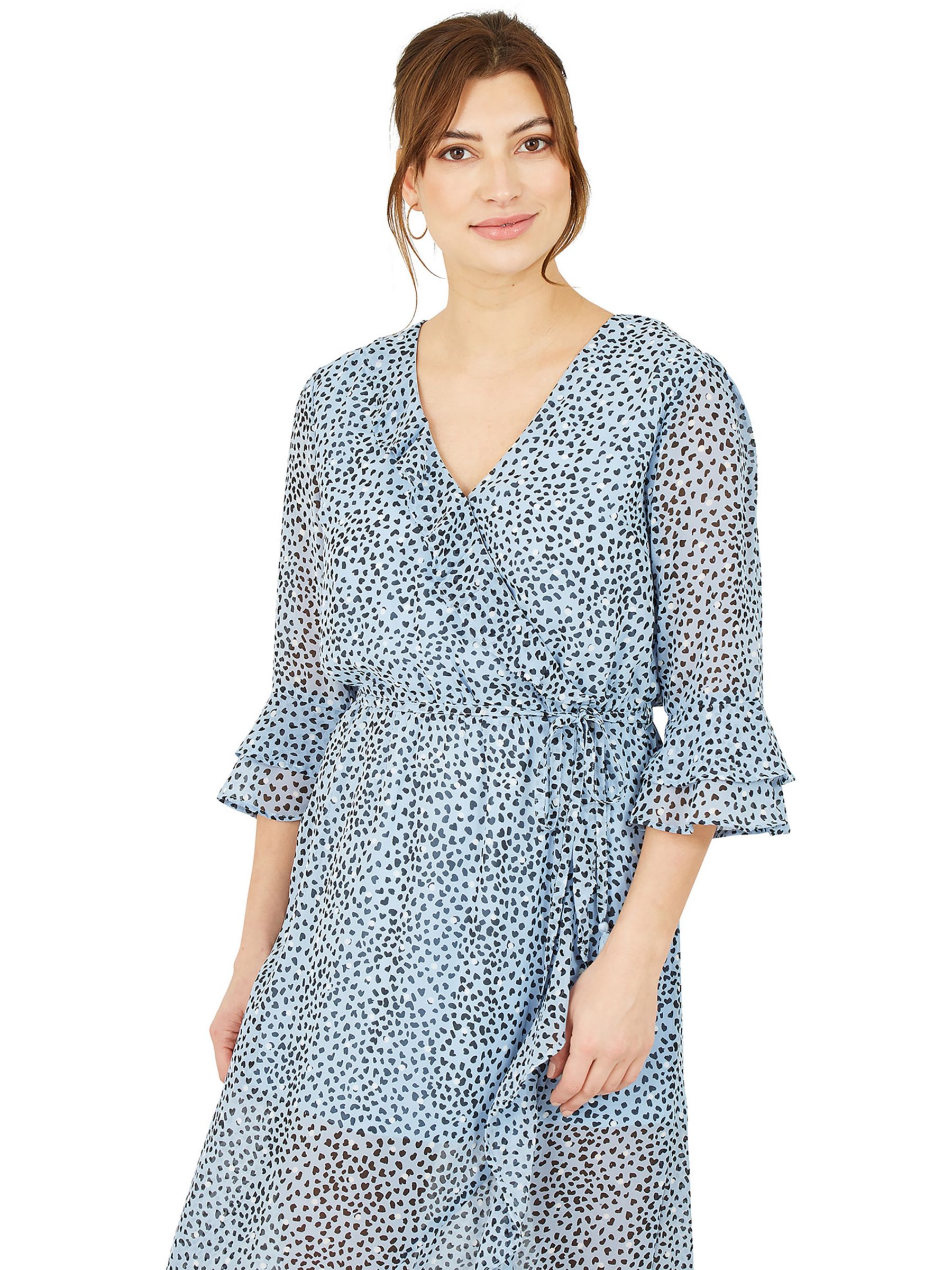 Yumi Heart Spot Frill Midi Wrap Dress, Light Blue at John Lewis & Partners