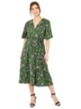 Yumi Bird Print Wrap Recycled Midi Dress, Green/Multi