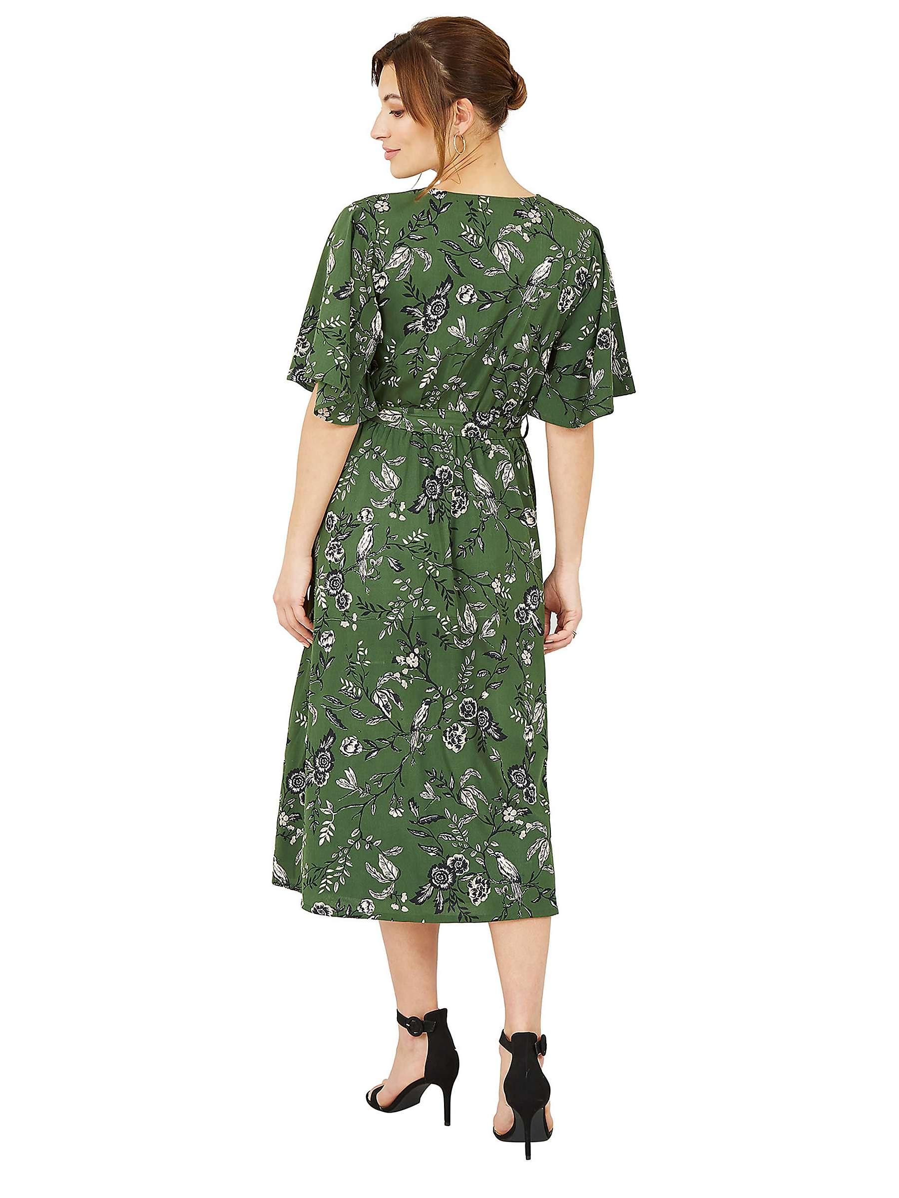 Buy Yumi Bird Print Wrap Recycled Midi Dress, Green/Multi Online at johnlewis.com