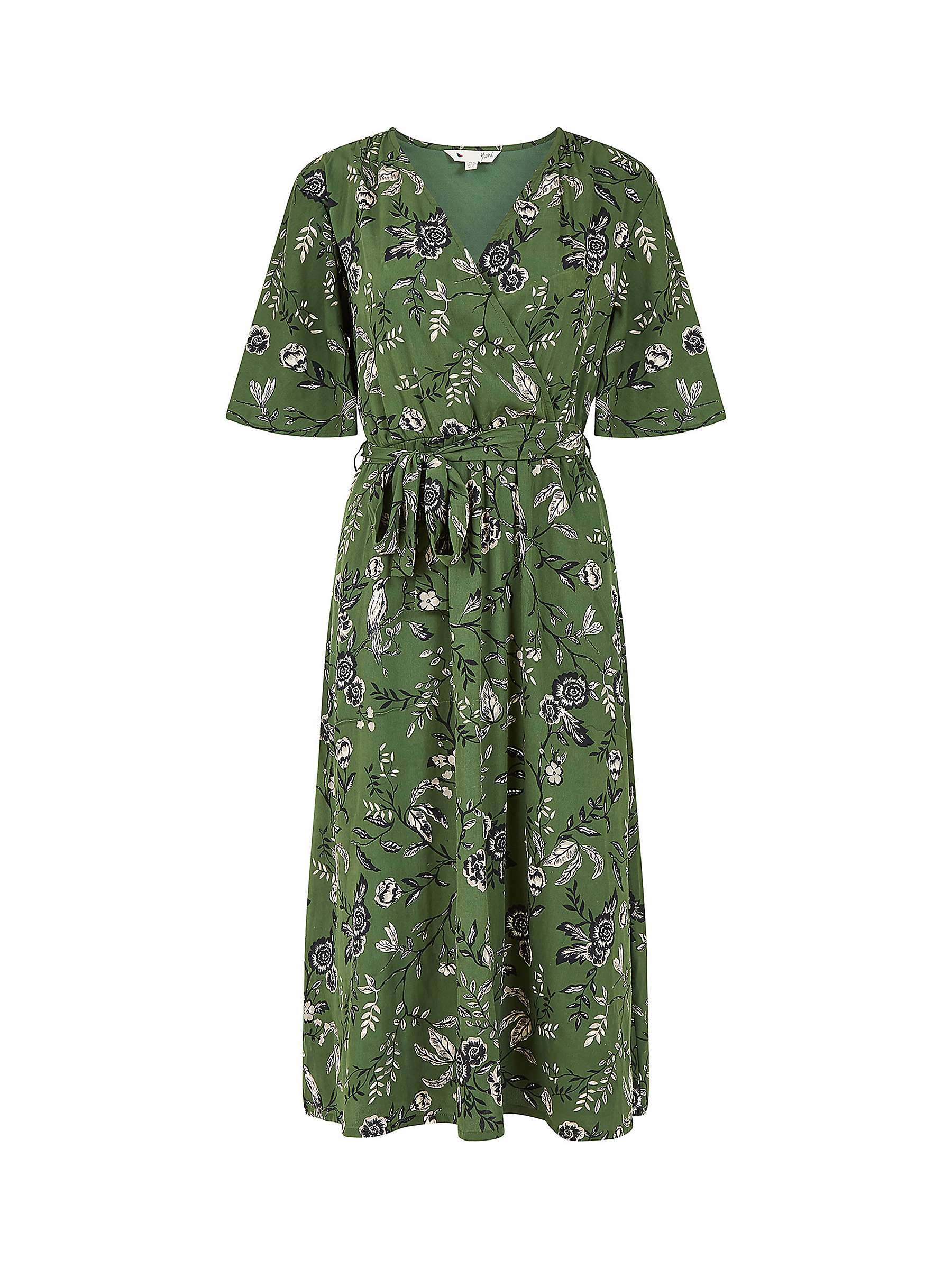 Buy Yumi Bird Print Wrap Recycled Midi Dress, Green/Multi Online at johnlewis.com