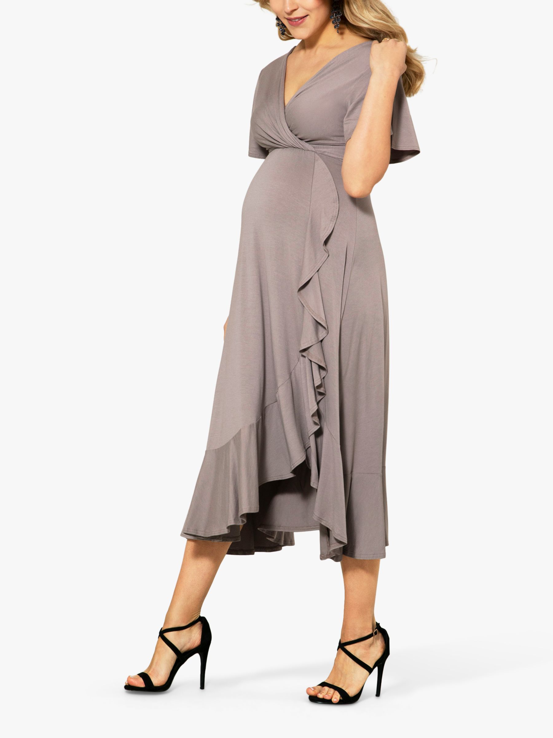 Tiffany Rose Plain Waterfall Midi Maternity Dress, Taupe Grey, 6-8