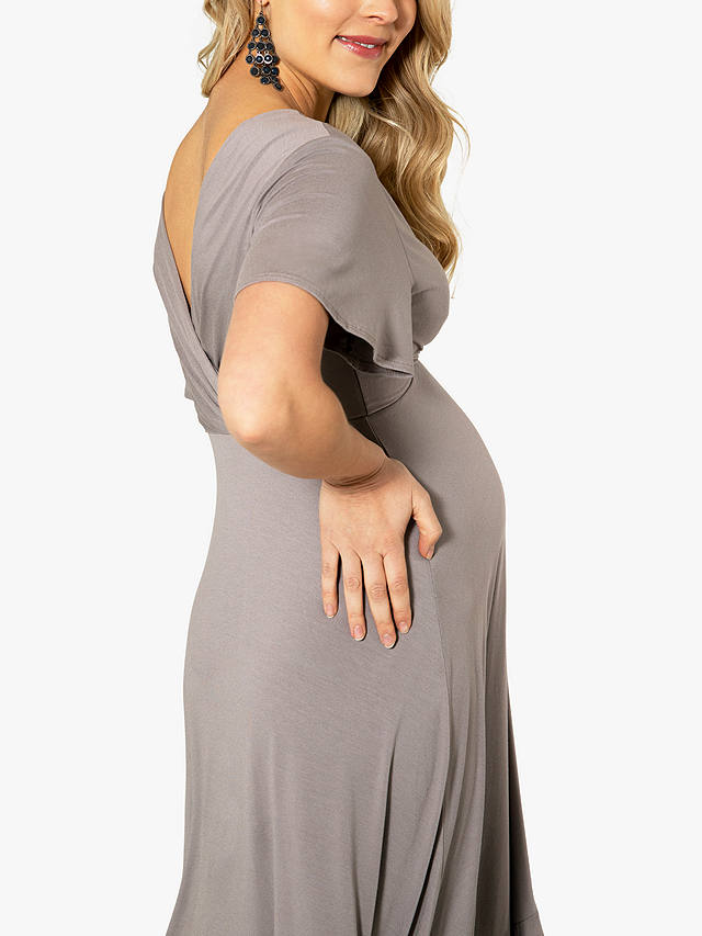 Tiffany Rose Plain Waterfall Midi Maternity Dress, Taupe Grey