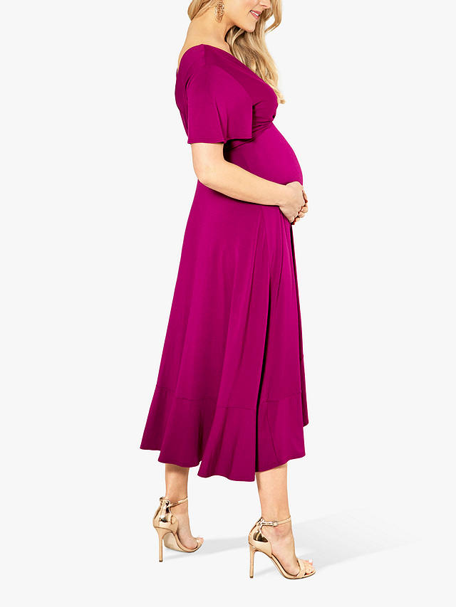 Tiffany Rose Plain Waterfall Midi Maternity Dress, Orchid Pink