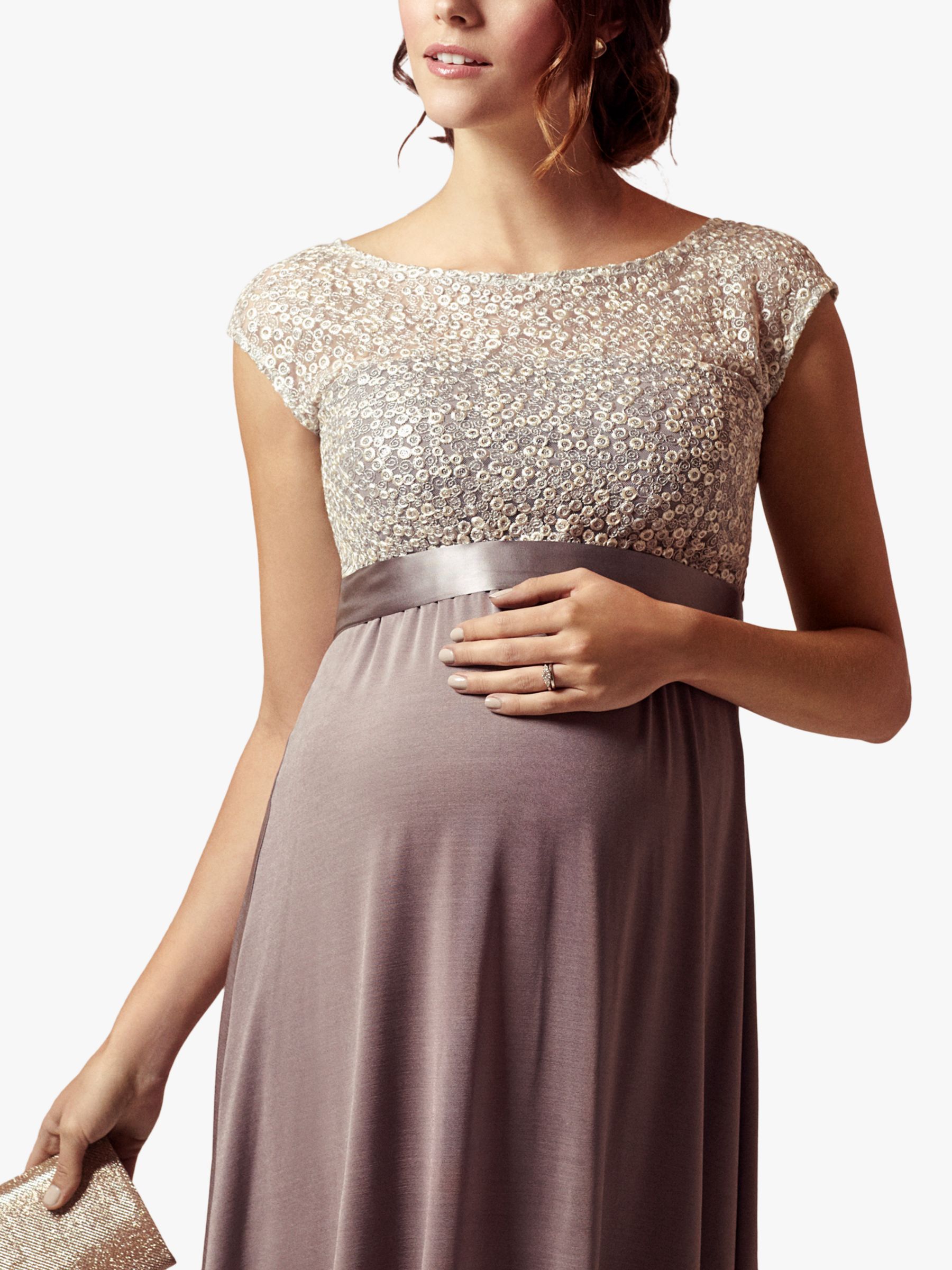 Tiffany Rose Mia Embroidered Bodice Maternity Dress, Dusky Truffle, 6-8