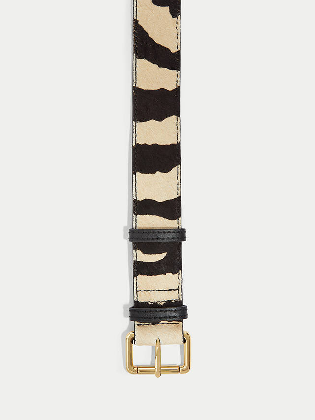Jigsaw Zebra Print Leather Belt, Multi