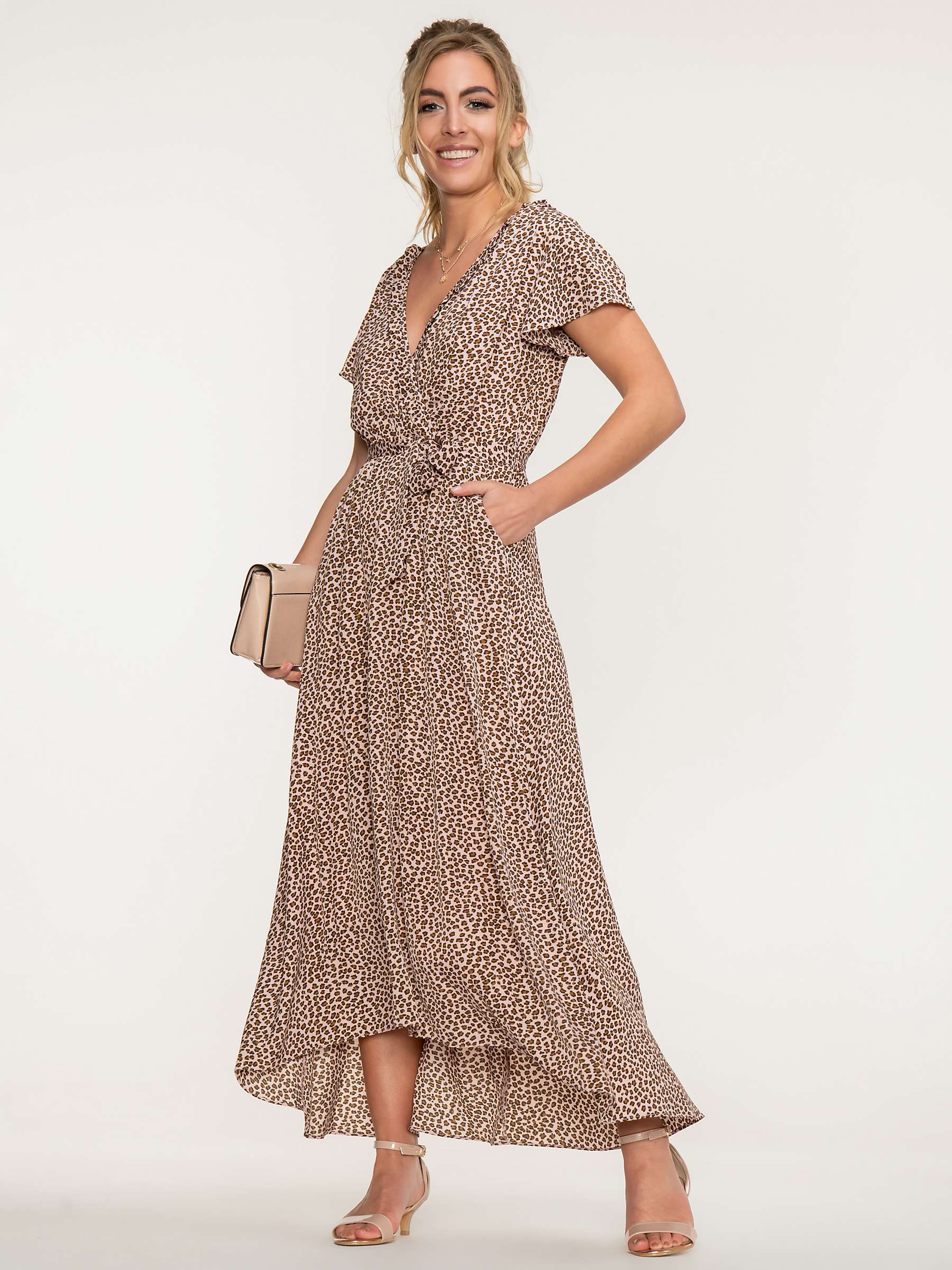 Buy Jolie Moi Selina Leopard Wrap Dip Hem Maxi Dress, Pink/Multi Online at johnlewis.com