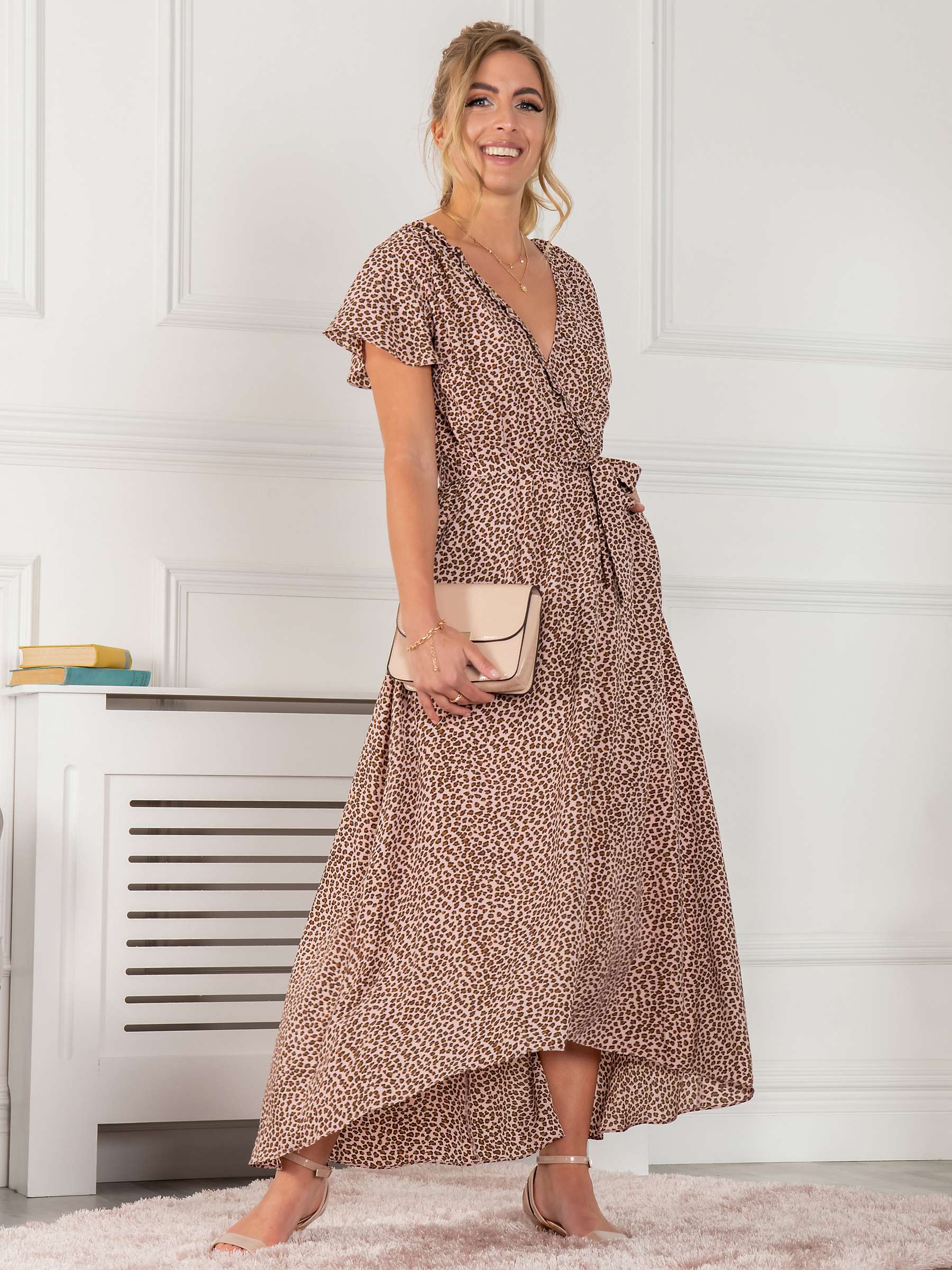Buy Jolie Moi Selina Leopard Wrap Dip Hem Maxi Dress, Pink/Multi Online at johnlewis.com