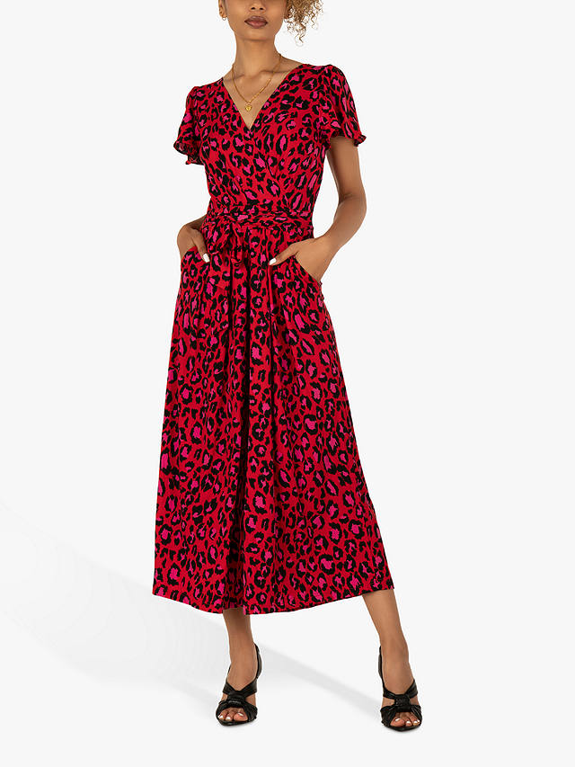 Jolie Moi Devorah Leopard Print Wide Leg Jumpsuit, Red/Multi at John ...