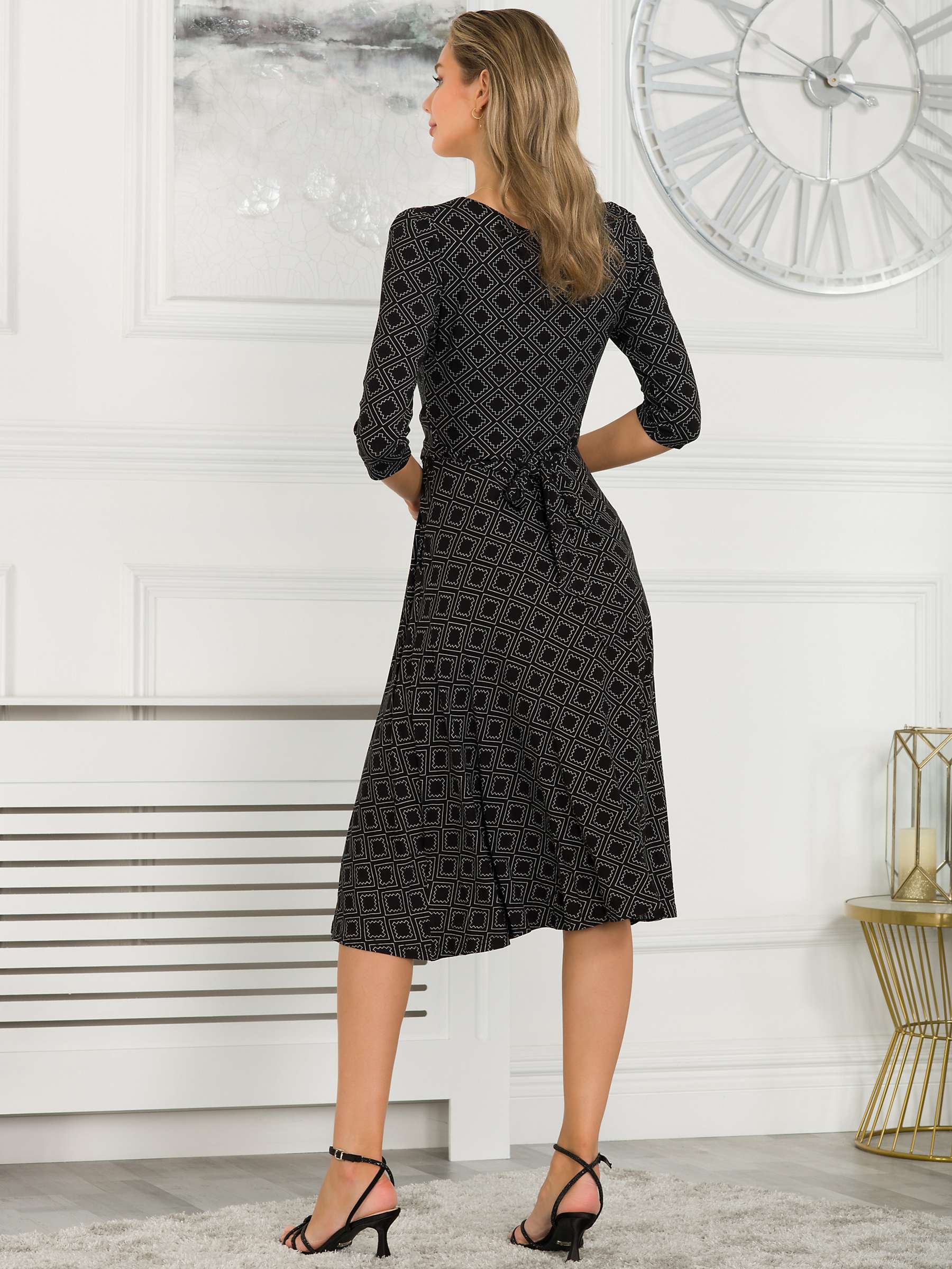 Buy Jolie Moi Delylah V Neck Geometric Print Midi Dress, Black Online at johnlewis.com
