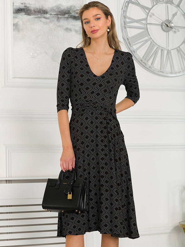 Jolie Moi Delylah V Neck Geometric Print Midi Dress, Black