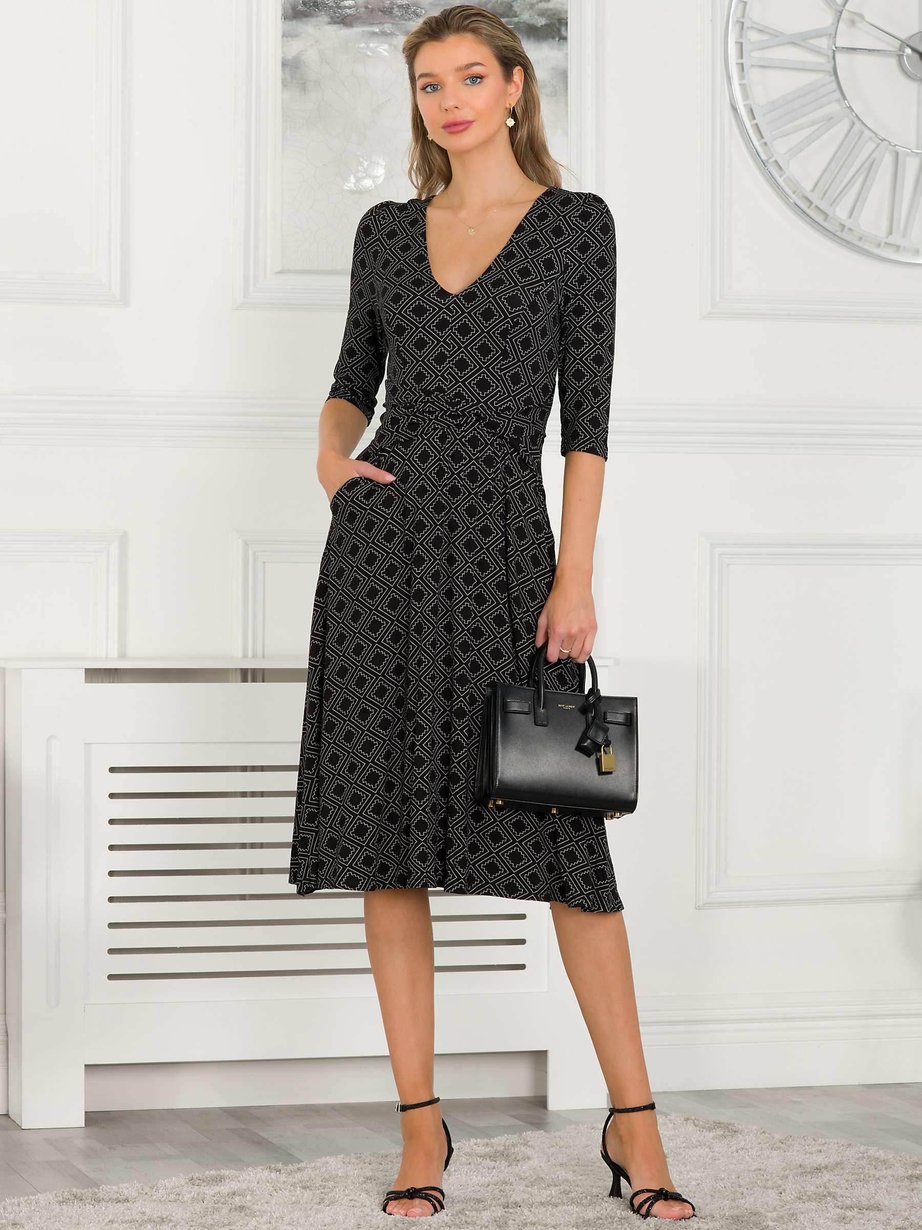 Buy Jolie Moi Delylah V Neck Geometric Print Midi Dress, Black Online at johnlewis.com
