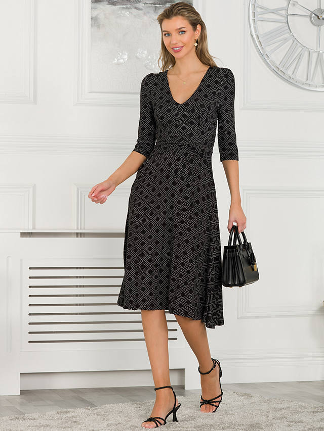 Jolie Moi Delylah V Neck Geometric Print Midi Dress, Black