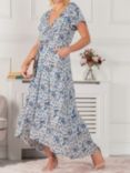 Jolie Moi Selina Floral Wrap Dip Hem Maxi Dress, Blue/Multi