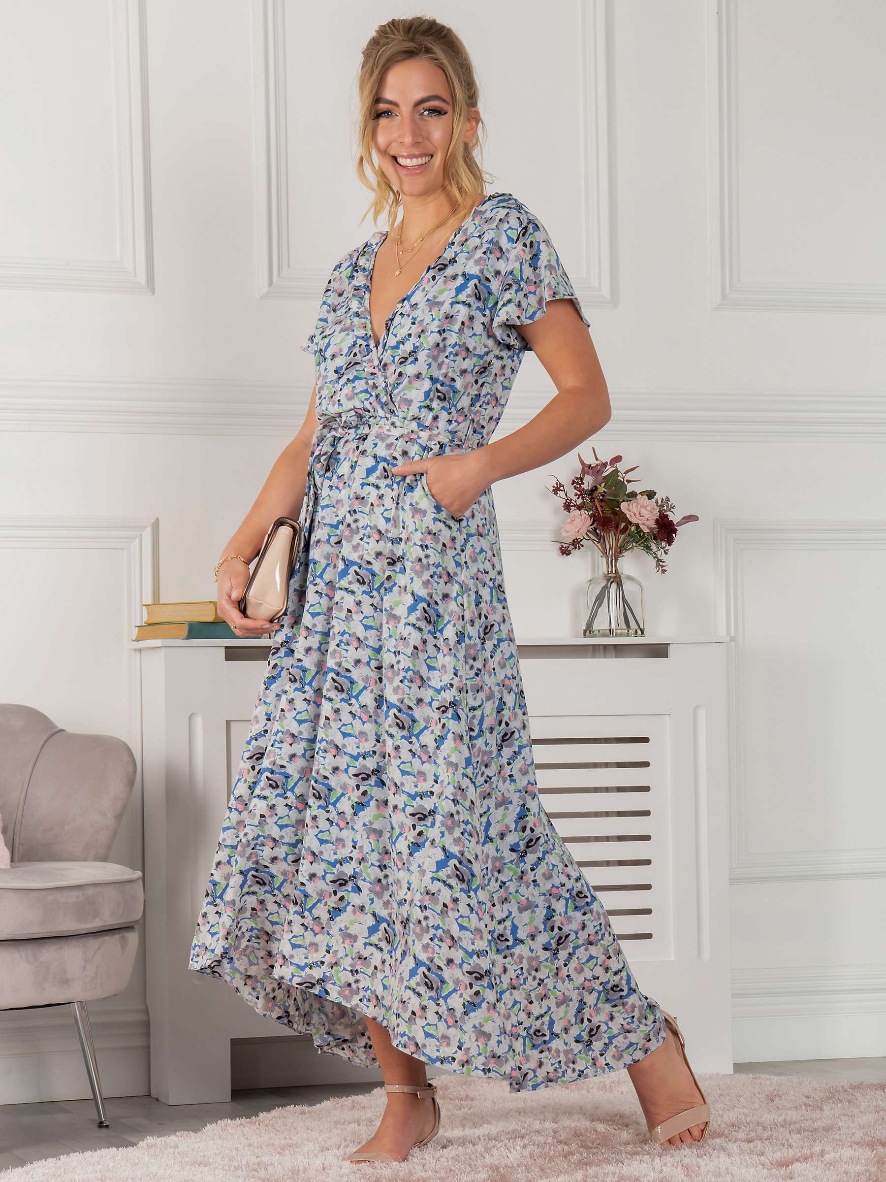Buy Jolie Moi Selina Floral Wrap Dip Hem Maxi Dress, Blue/Multi Online at johnlewis.com