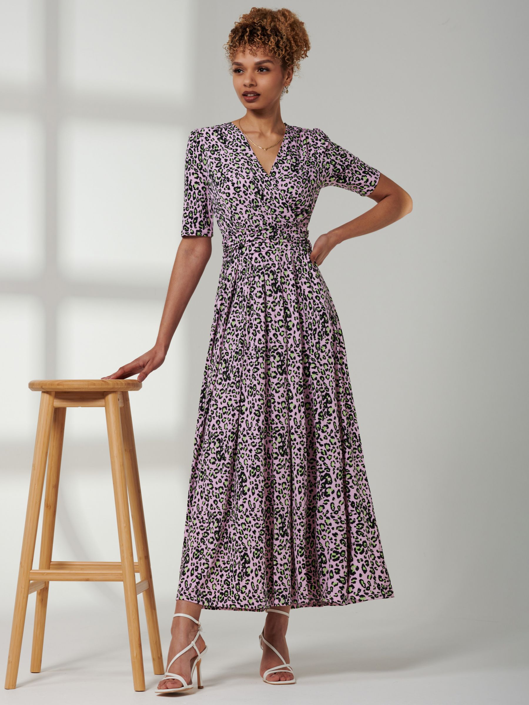 Jolie Moi Kendall Wrap Front Leopard Maxi Dress, Pink/Multi, 8