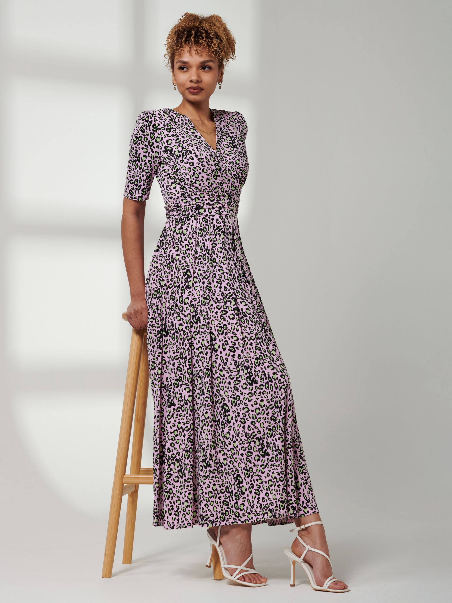 Jolie Moi Kendall Wrap Front Leopard Maxi Dress, Pink/Multi, 8