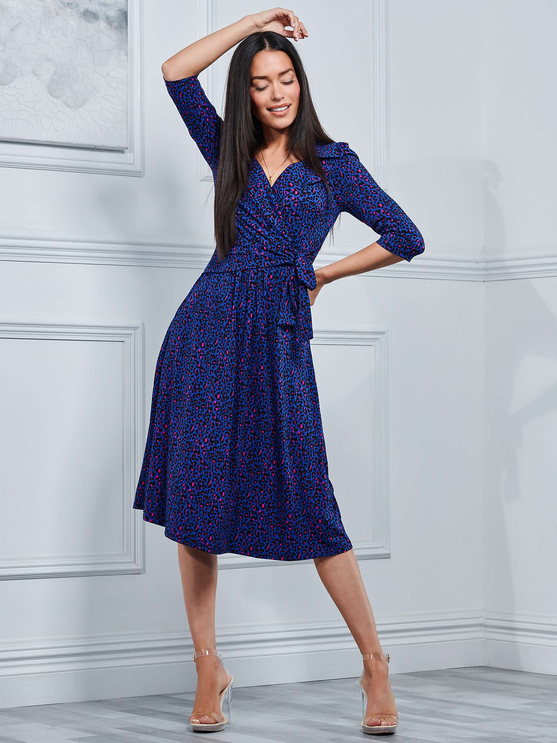 Buy Jolie Moi Sylvie Leopard Print Midi Dress, Bright Blue/Multi Online at johnlewis.com