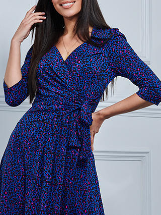 Jolie Moi Sylvie Leopard Print Midi Dress, Bright Blue/Multi