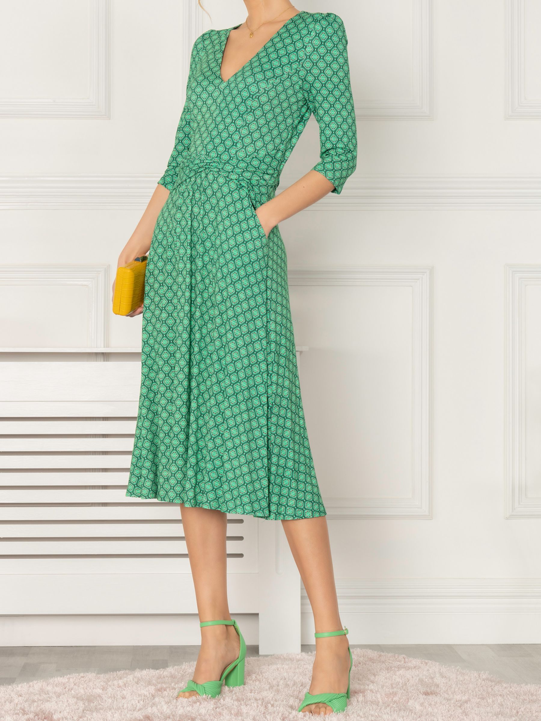 Buy Jolie Moi Delylah V Neck Geometric Print Midi Dress, Green Online at johnlewis.com