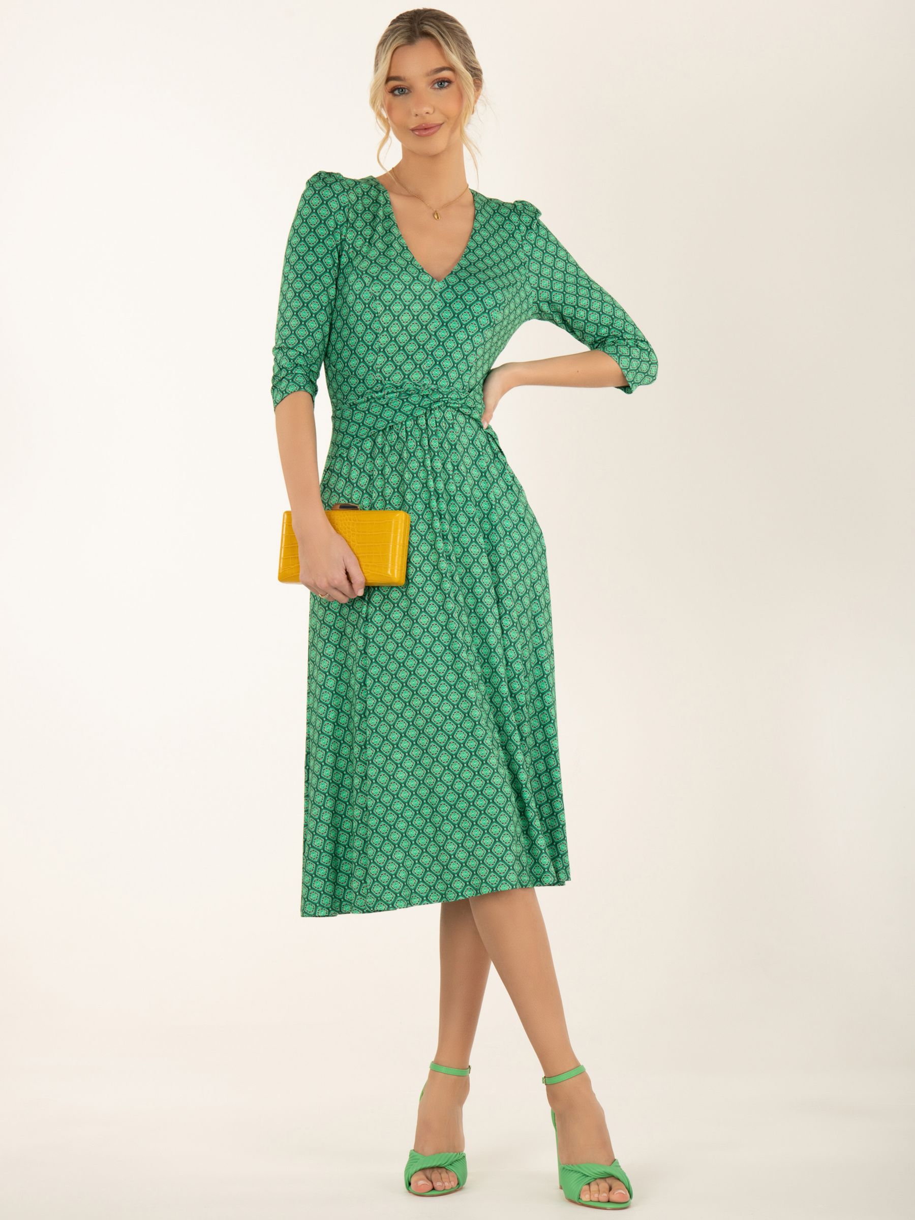 Buy Jolie Moi Delylah V Neck Geometric Print Midi Dress, Green Online at johnlewis.com