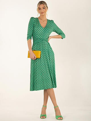 Jolie Moi Delylah V Neck Geometric Print Midi Dress, Green