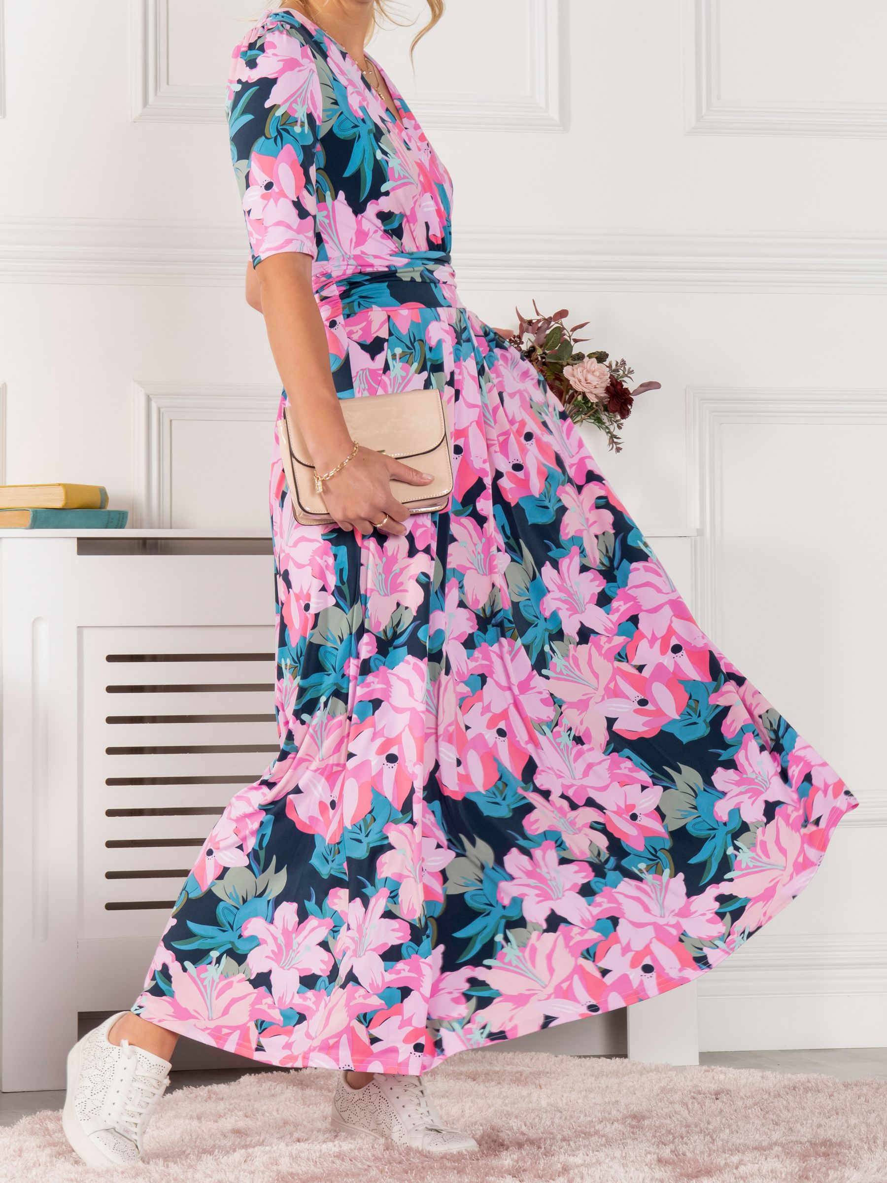 Jolie Moi Freya Floral Flared Maxi Dress, Pink/Multi at John Lewis ...