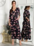 Jolie Moi Giselle Wrap Neck Floral Wide Leg Jumpsuit, Navy/Multi, Navy/Multi