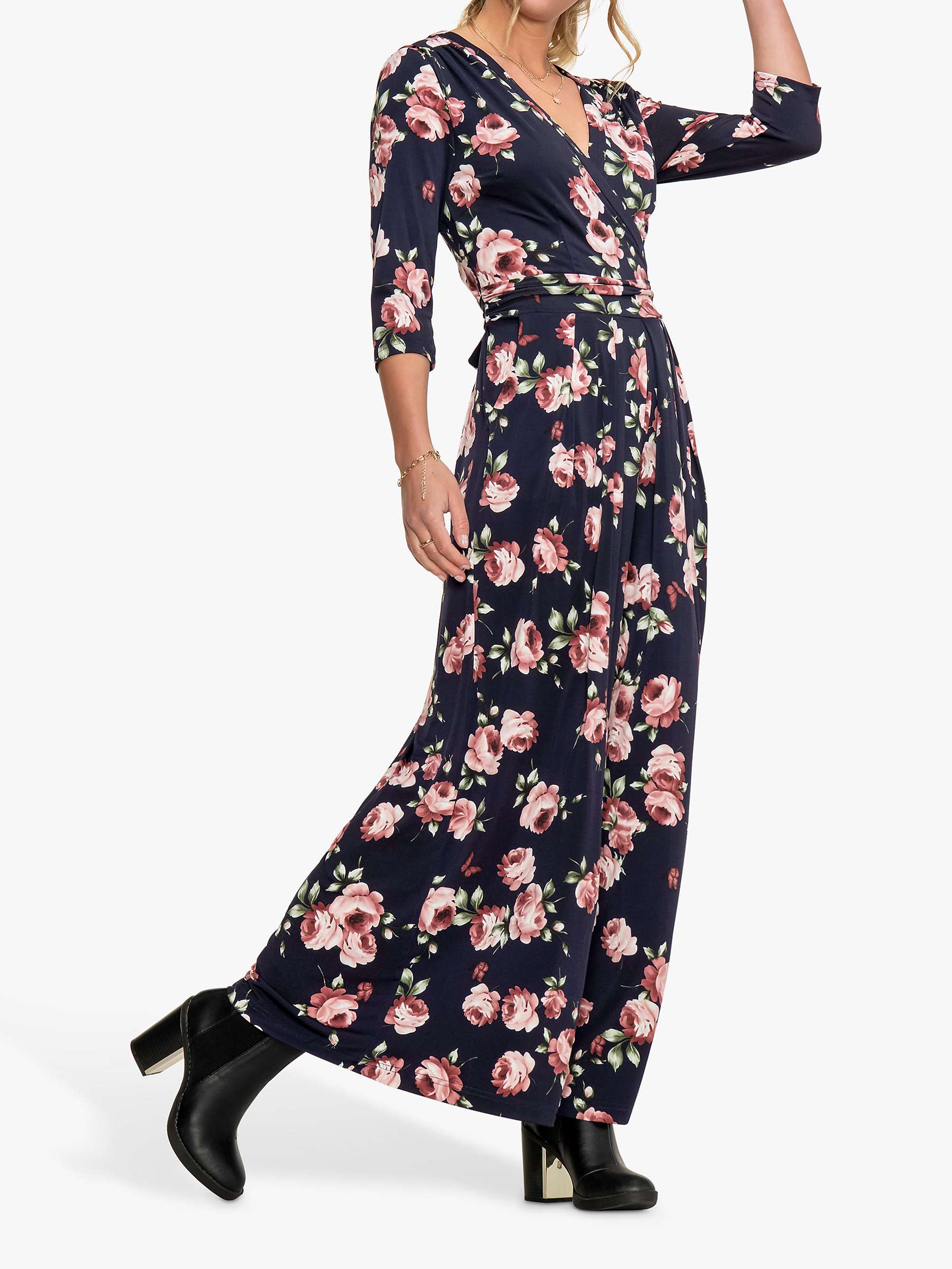 Buy Jolie Moi Giselle Wrap Neck Floral Wide Leg Jumpsuit, Navy/Multi Online at johnlewis.com