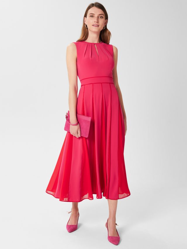 Hobbs Angelica Flared Midi Dress, Pink/Red, 6