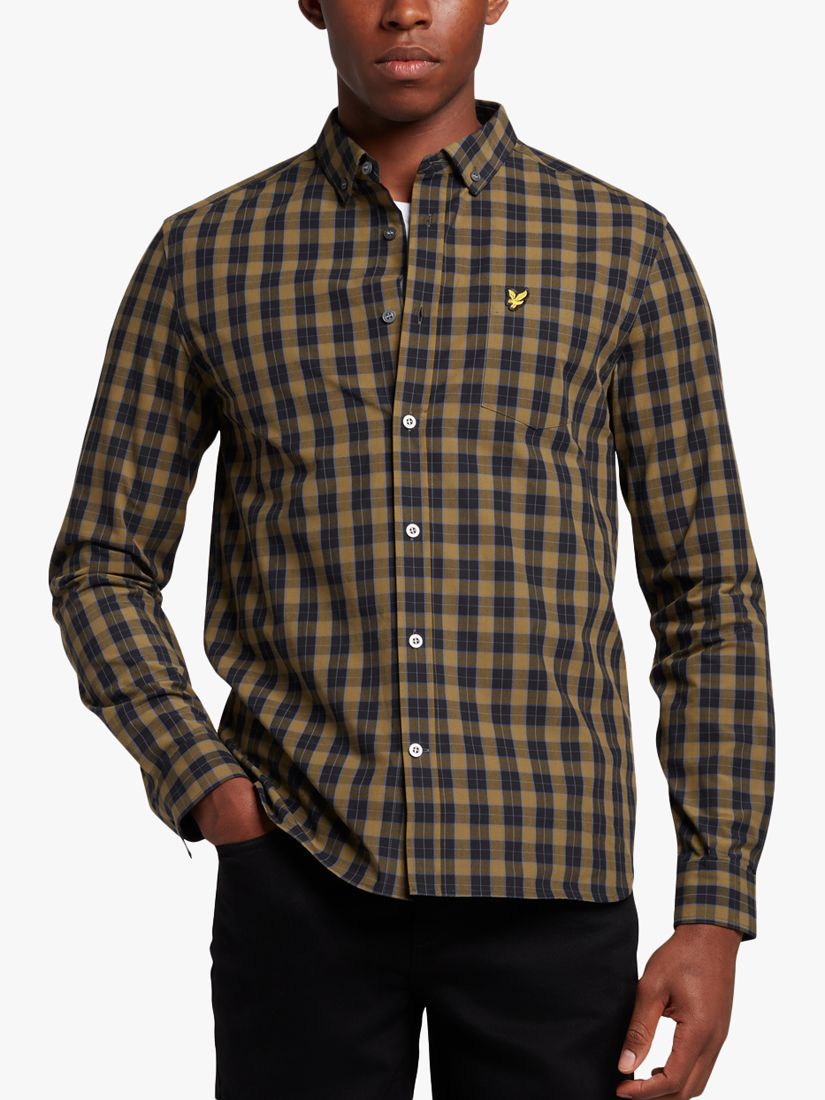Lyle & Scott Poplin Check Shirt, W753 Black/Olive, XS