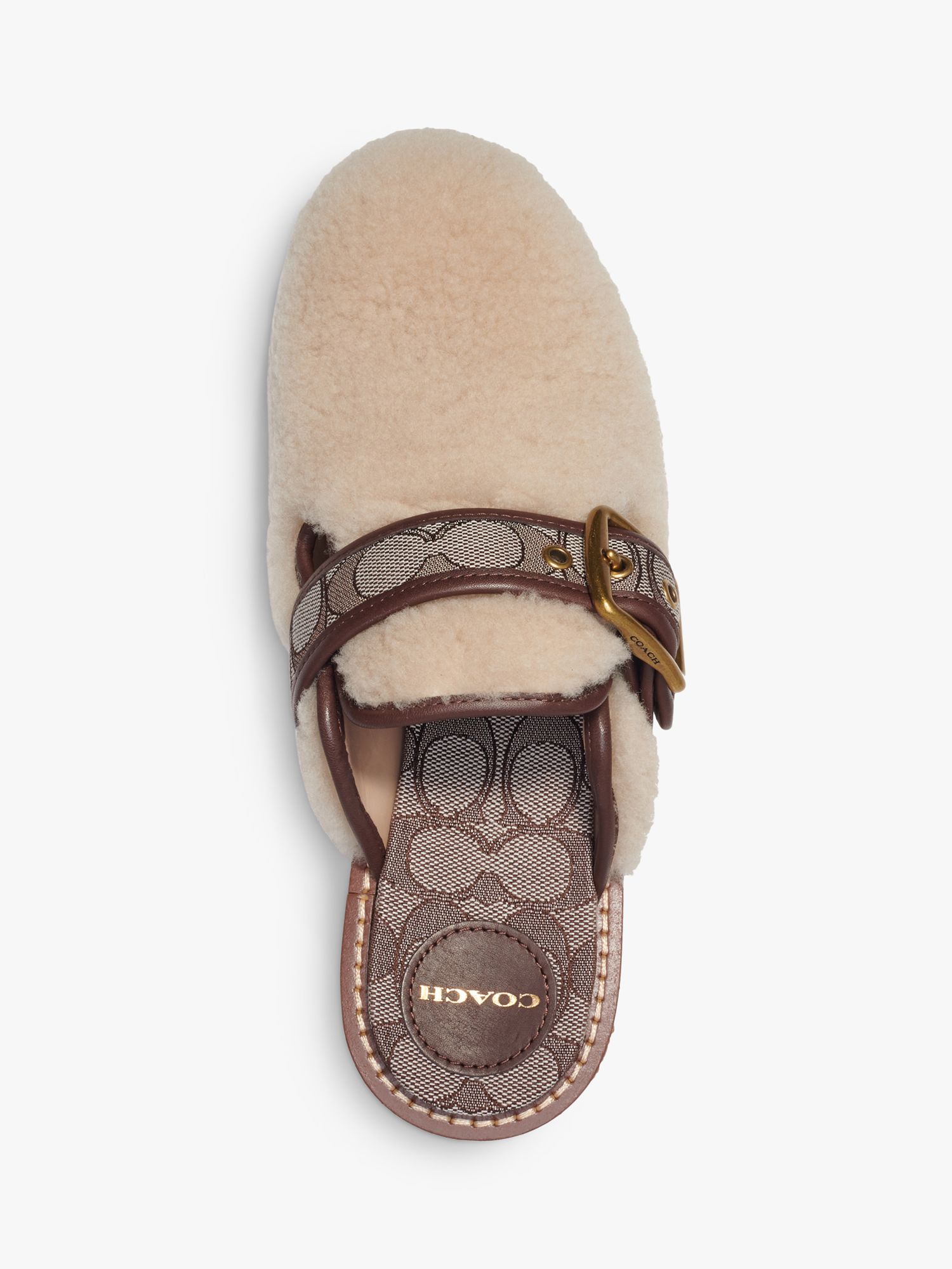 Coach Dylan Sheepskin Clogs, Natural/Oak at John Lewis & Partners